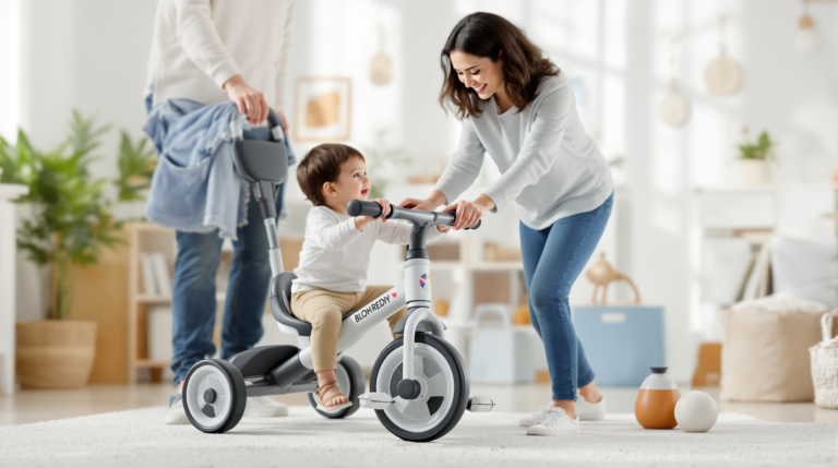 Triciclo infantil genérico em ambiente seguro sem texto