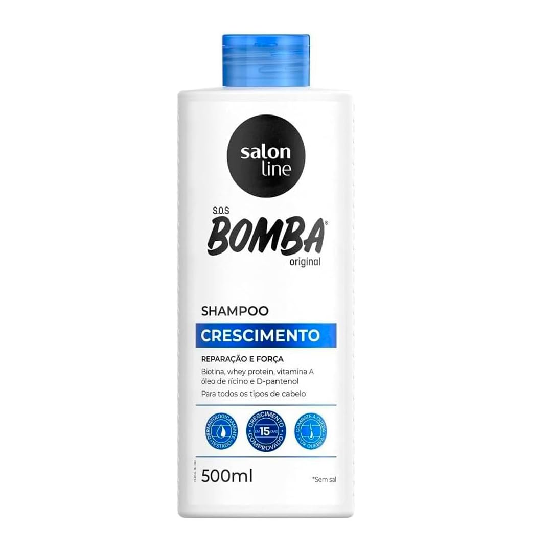 Salon Line, Shampoo, SOS Bomba, Crescimento, Reparação e Força - Todos os Tipos de Cabelos, 500 ml