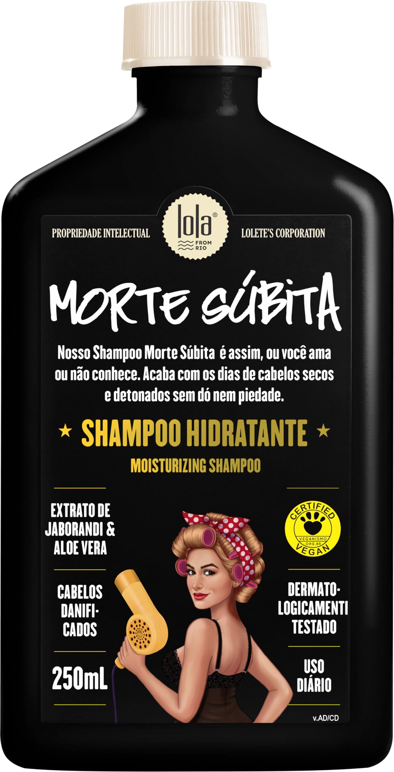 Lola Cosmetics - Morte Subita - Shampoo hidratante para cabelos secos e danificados que foi quimicamente tratado vegano, livre de crueldade, sem parabenos, sem sulfatos, 250 ml
