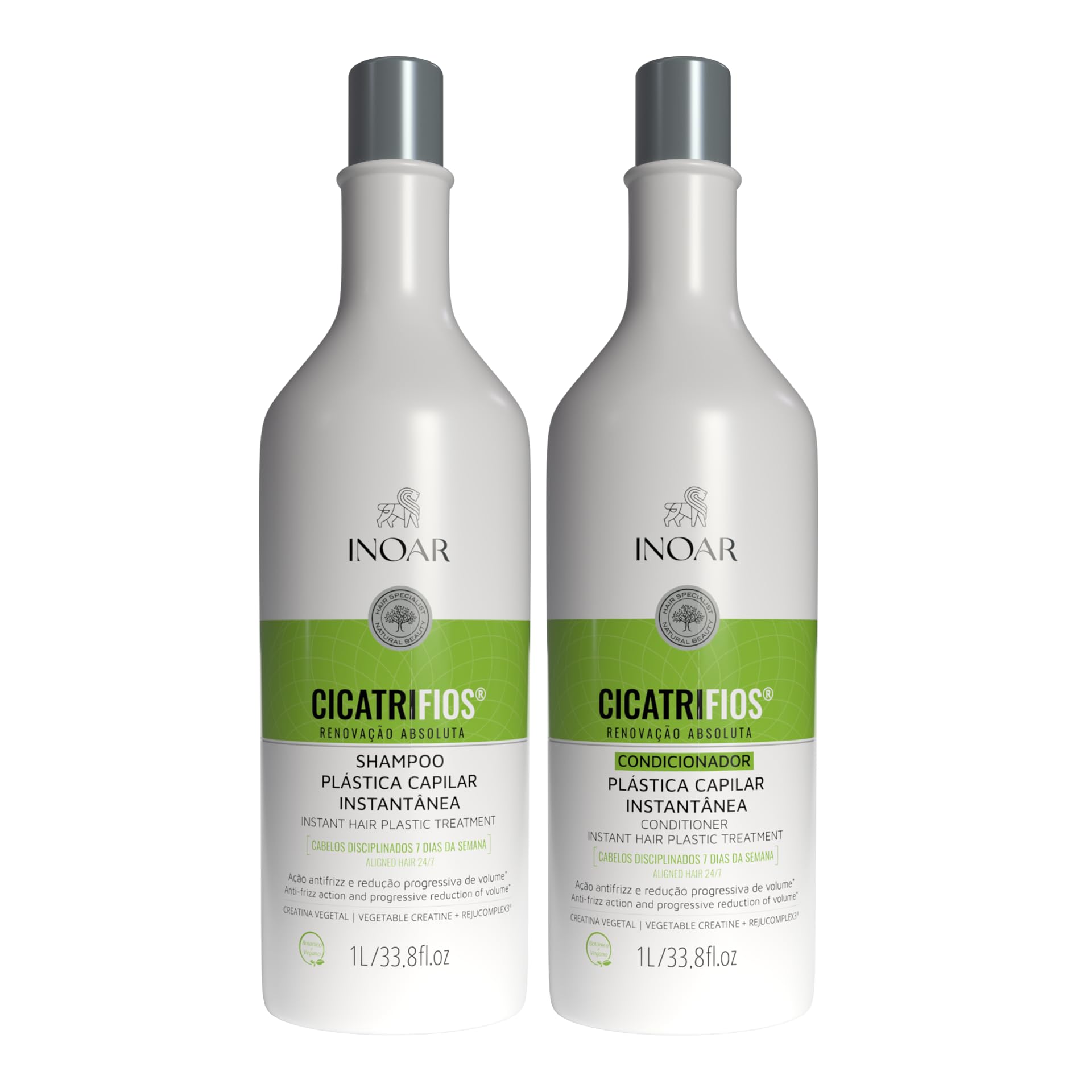 Inoar, Kit CicatriFios Plástica Capilar – Shampoo e Condicionador 2x1L, Redução de Frizz, Brilho Intenso, Hidratação Profunda, Proteção Térmica e Volume Controlado