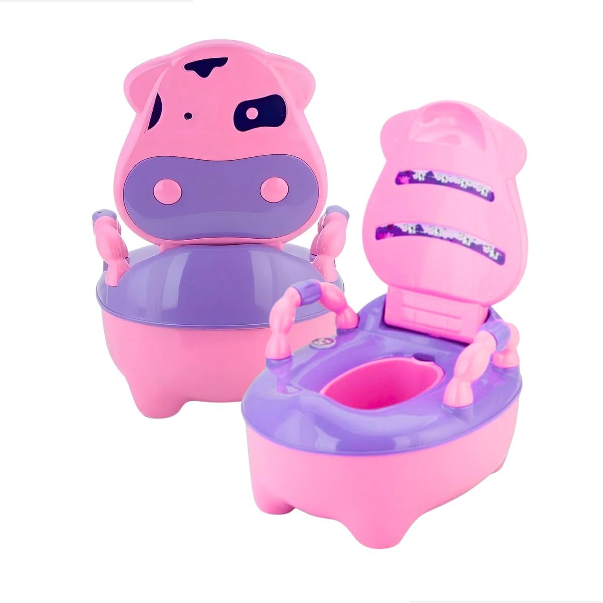 Troninho Infantil Prime Baby com Música Fazenda Penico Educativo com Depósito Removível Antiderrapante e Alças Giratórias para Desfralde (Rosa)