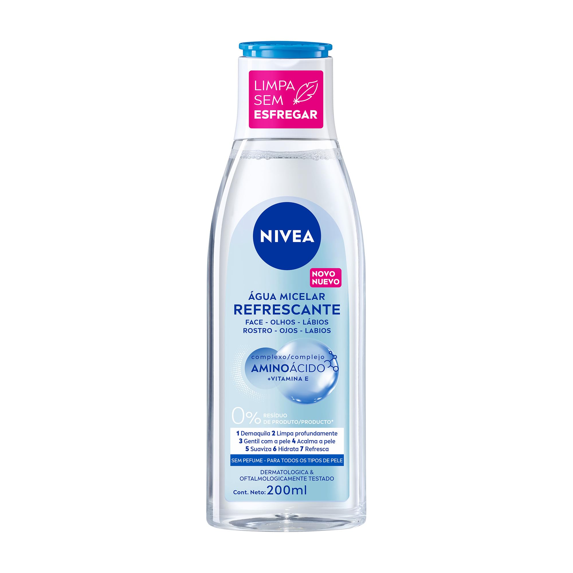 NIVEA Água Micelar Solução de Limpeza 7 em 1 Refrescante 200ml, Demaquila, Limpa Profundamente, Purifica, Hidrata, Cuidado Facial