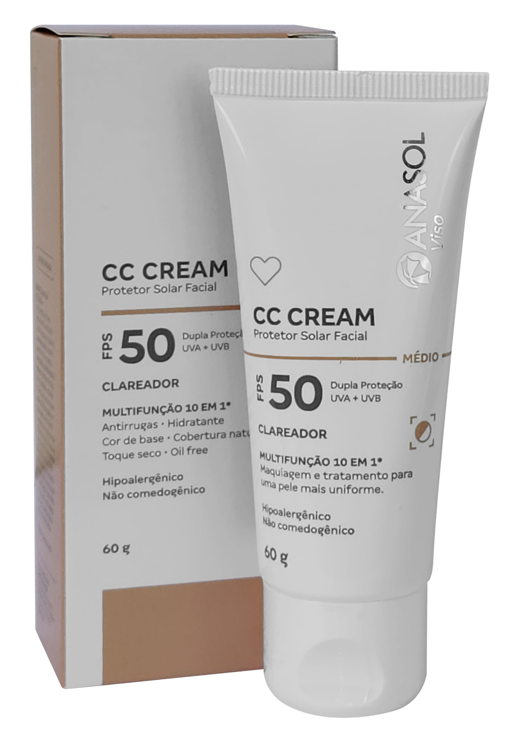 Anasol Viso CC Cream Facial FPS 50 Médio - 60 g