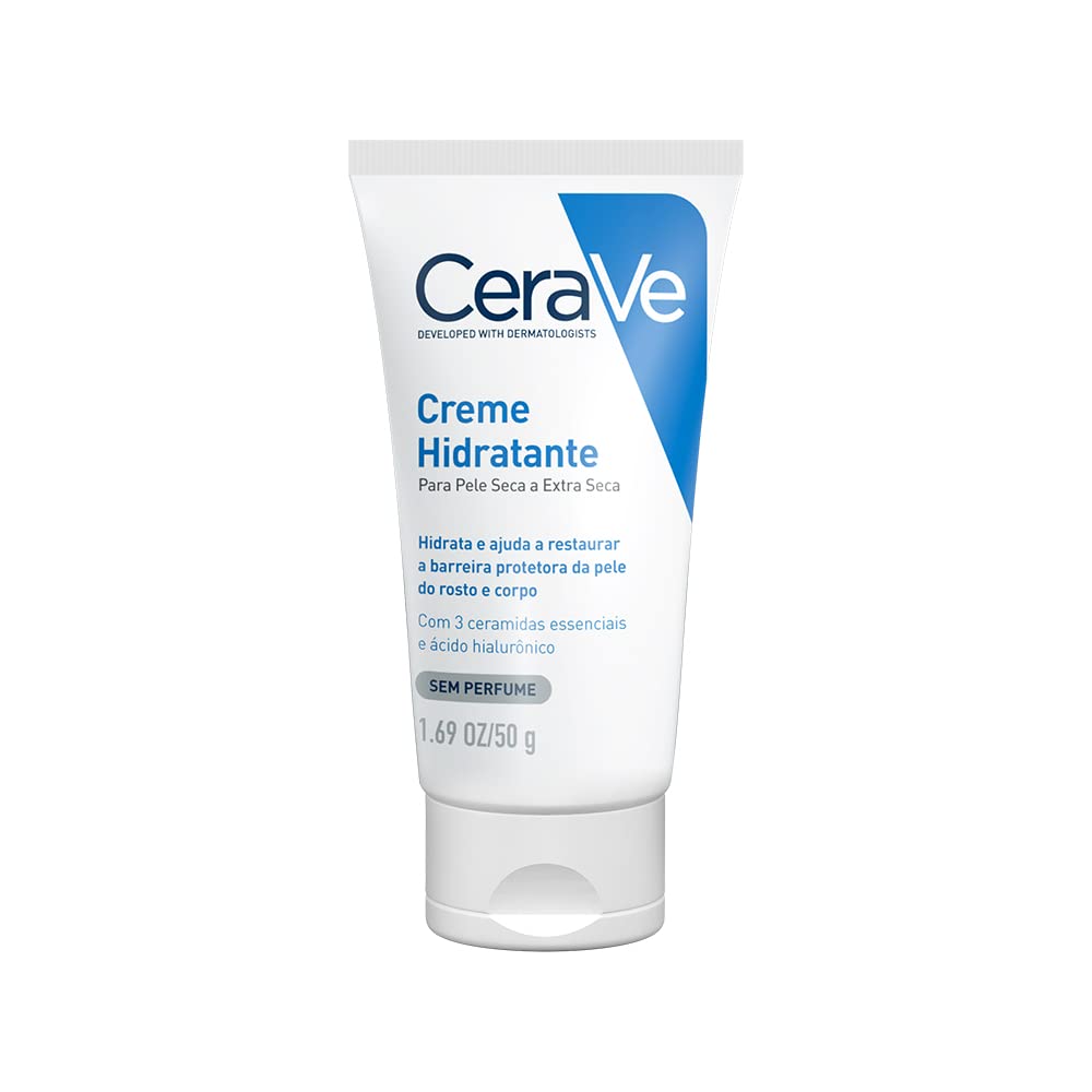 Creme Hidratante CeraVe para Pele Seca e Extrasseca, Sem Perfume, 50g | com 3 Ceramidas Essenciais, Ácido Hialurônico e Tecnologia MVE, Hidratação por 100 Horas
