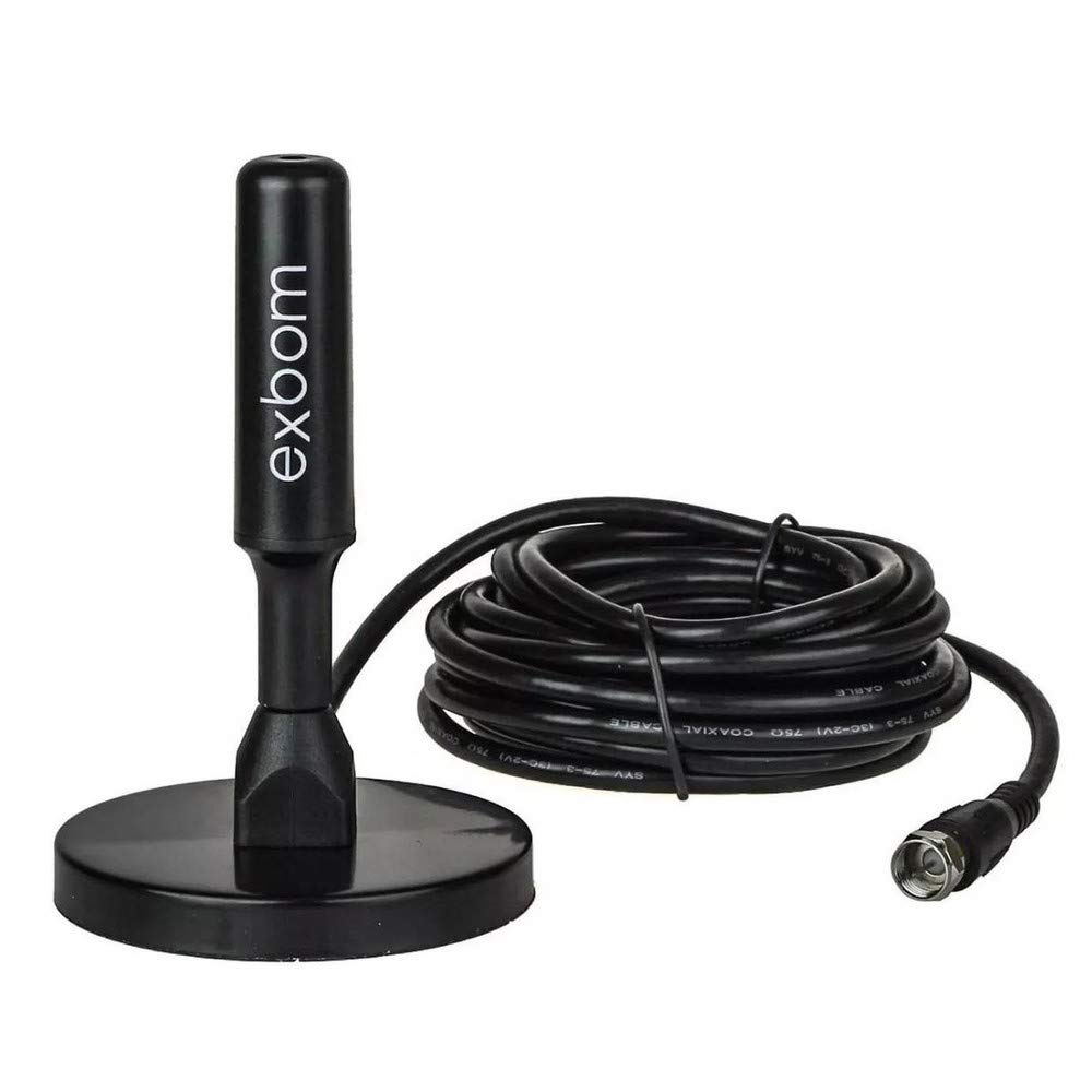 Antena Digital Amplificada HDTV/UHF/VHF Interna e Externa 5m Base Imã prova d'água 4dBI - Exbom