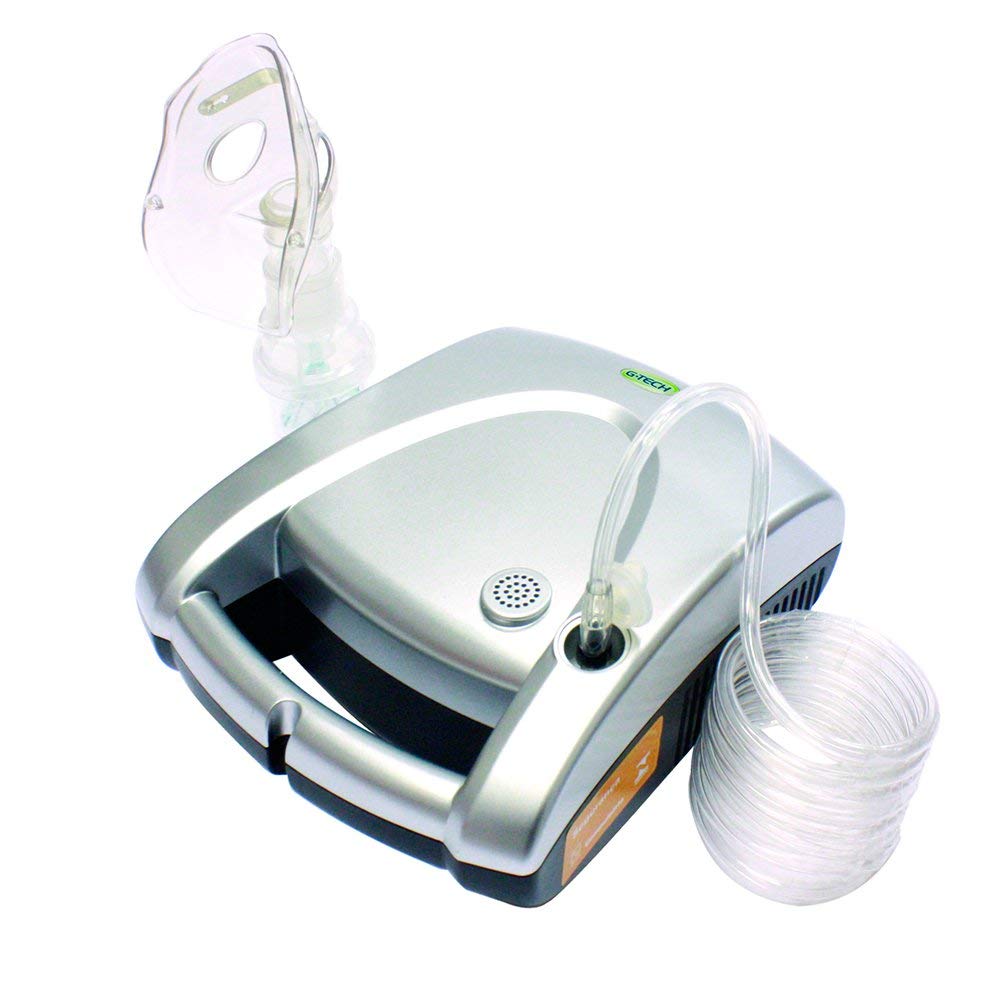 Nebulizador e Inalador NEBCOM V Bivolt G-Tech com Máscara Adulto e Infantil Prata