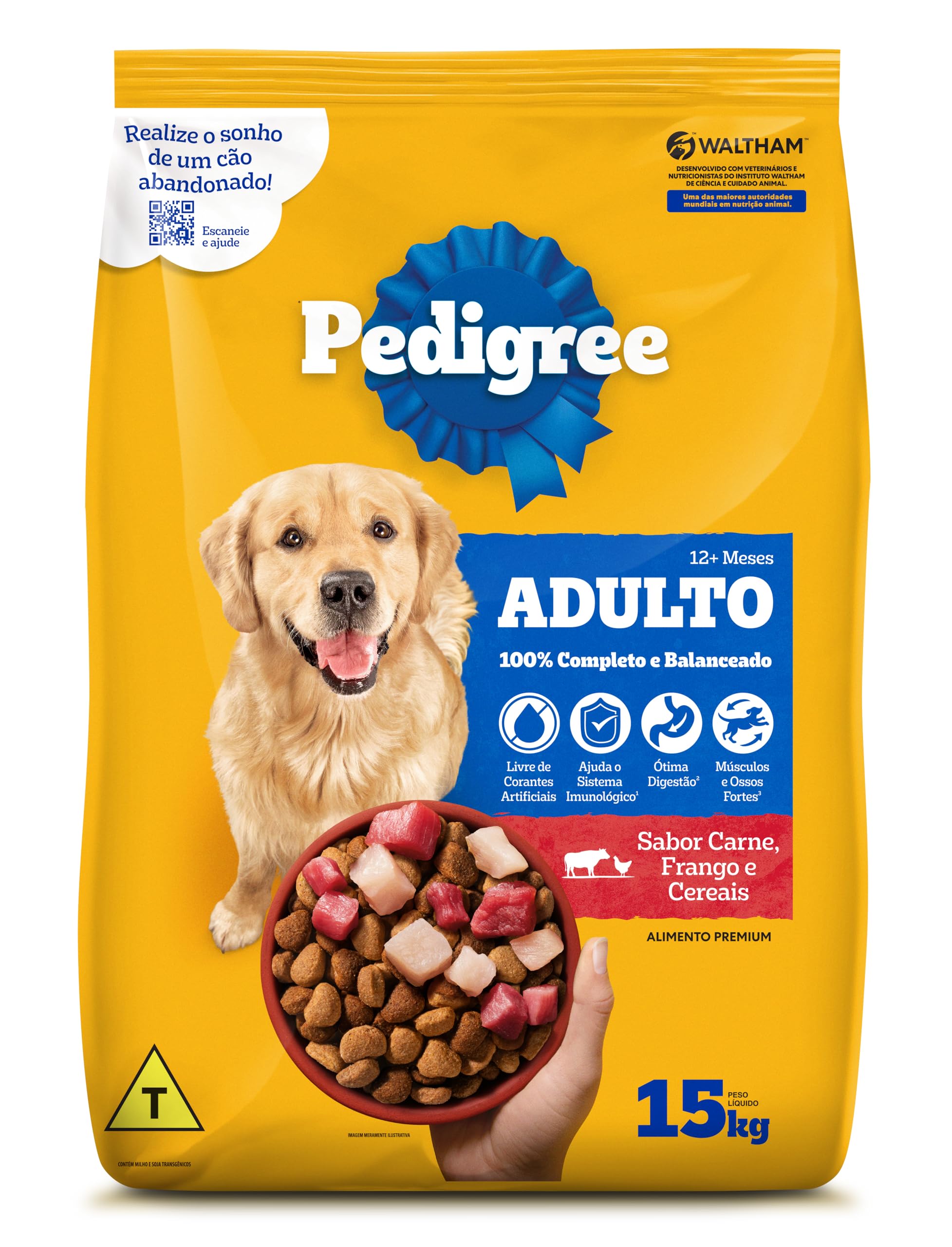 Ração Pedigree Carne Frango e Cereais Cães Adultos Raças Médias e Grandes 15 kg