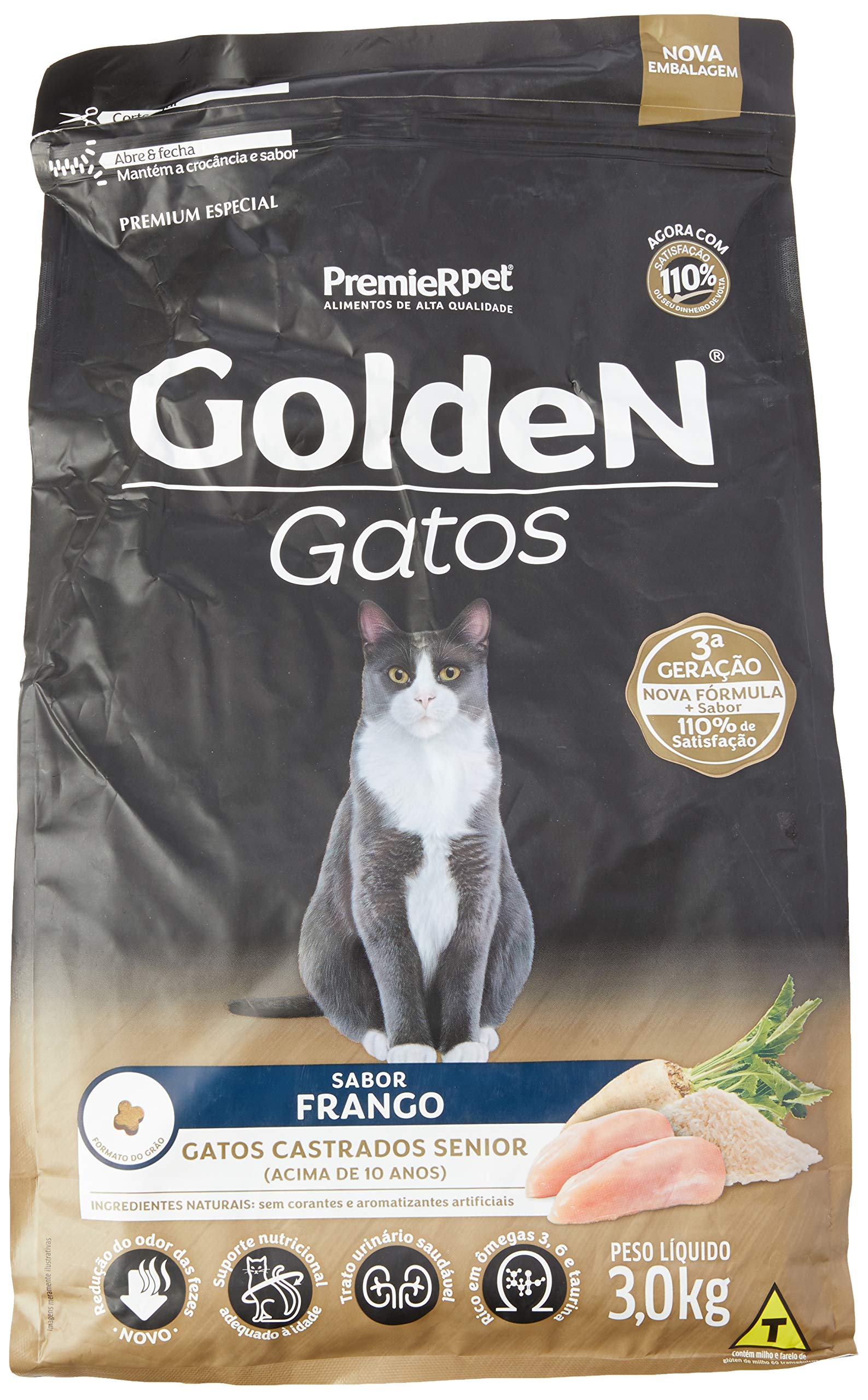 Ração Golden para Gatos Sênior Castrados sabor Frango - 3kg
