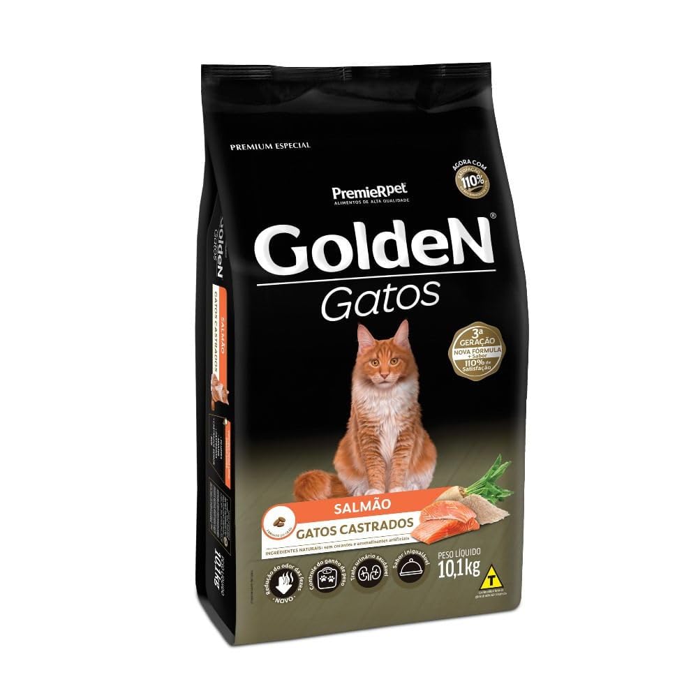 Golden Ração para Gatos Adultos Castrados Sabor Salmão - 10,1kg Premier Pet Adulto