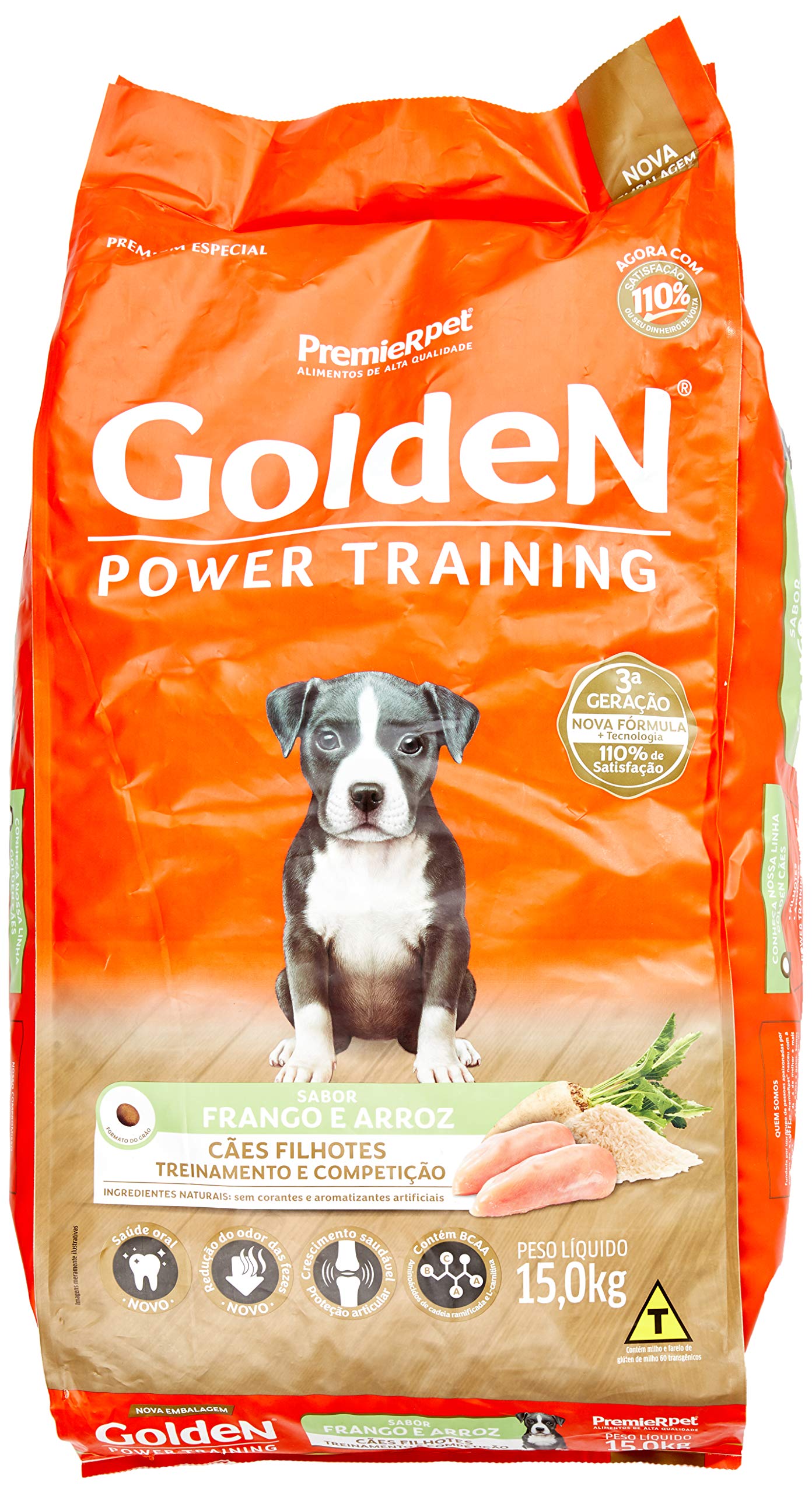 Ração Golden Power Training Filhote para Cães Sabor Frango e Arroz, 15kg Premier Pet Para Todas Grande Filhotes