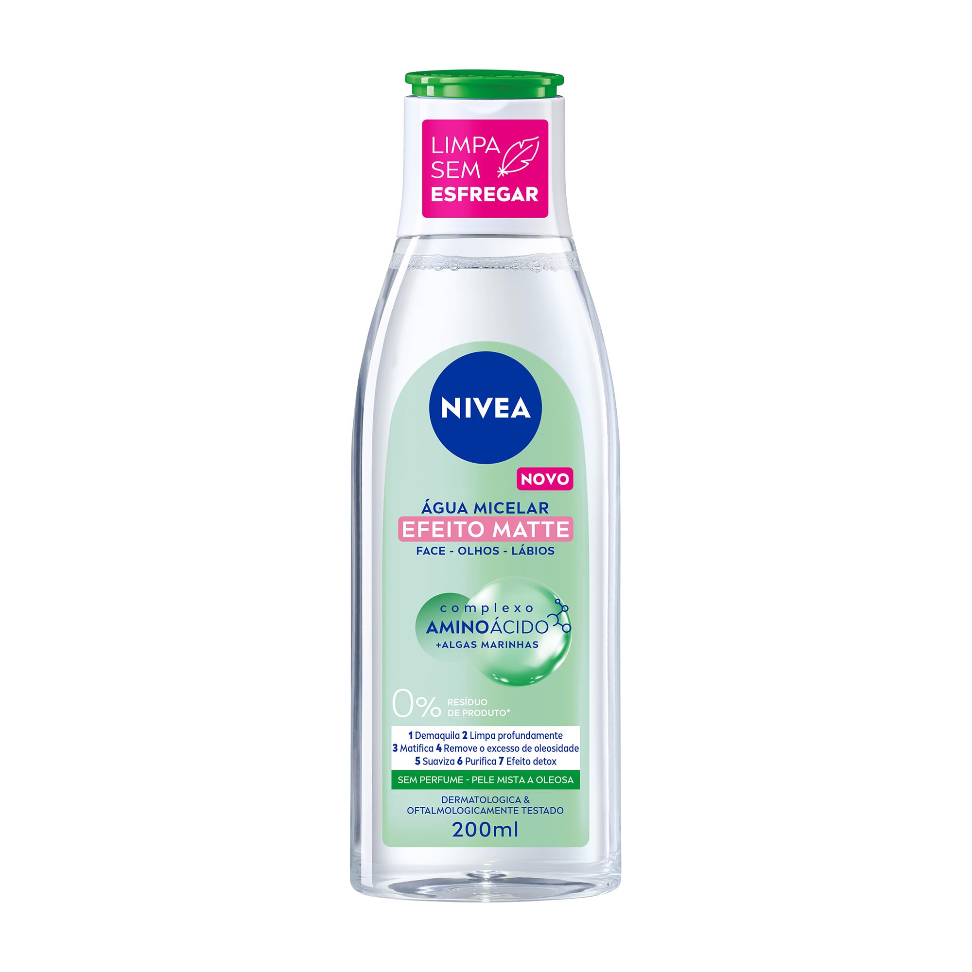 NIVEA Água Micelar Solução de Limpeza 7 em 1 Efeito Matte 200ml, Demaquila, Limpa Profundamente, Controla Oleosidade, Cuidado Facial, Pele Mista e Oleosa
