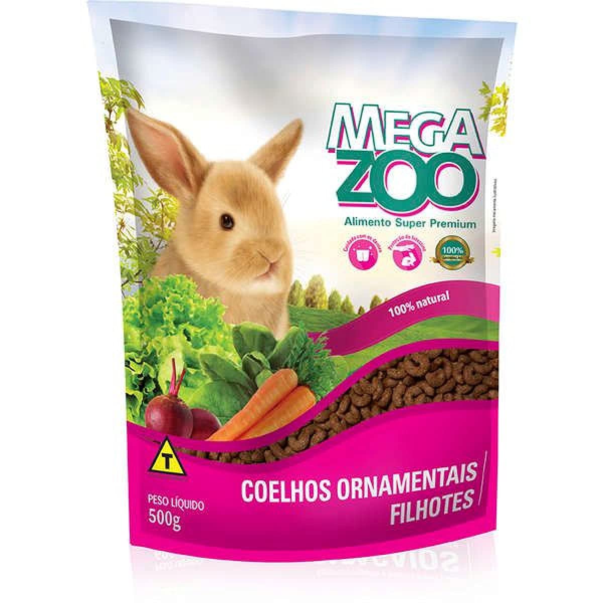 RAÇÃO MEGAZOO EXTRUSADA COELHOS ORNAMENTAIS FILHOTE 500G