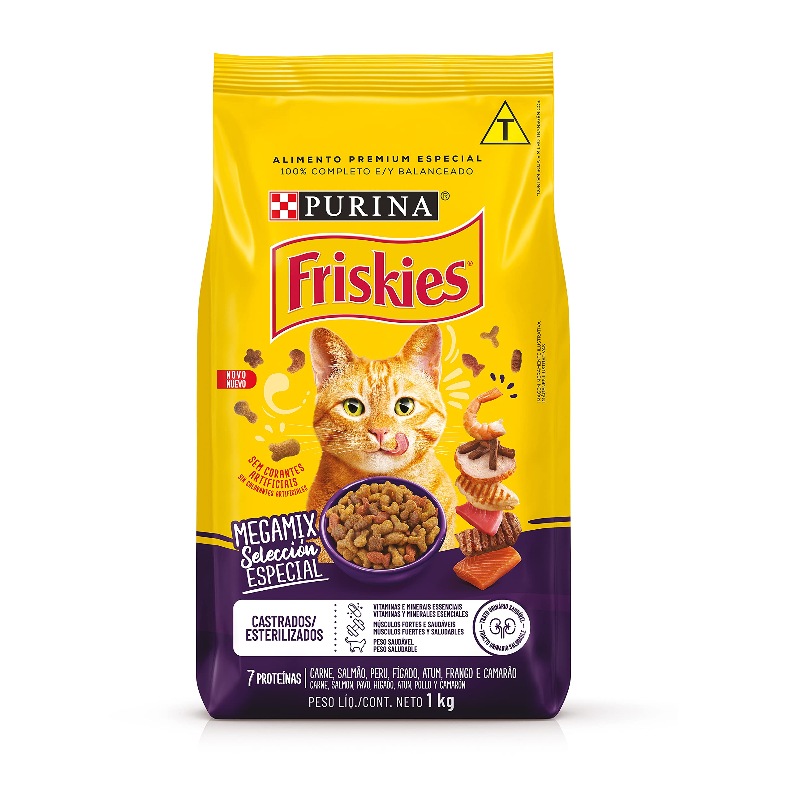 Purina Friskies Ração Seca Nestle Friskies Megamix Para Gatos Adultos E Castrados - 1Kg Purina Para Todas As Fases - Sabor Frango