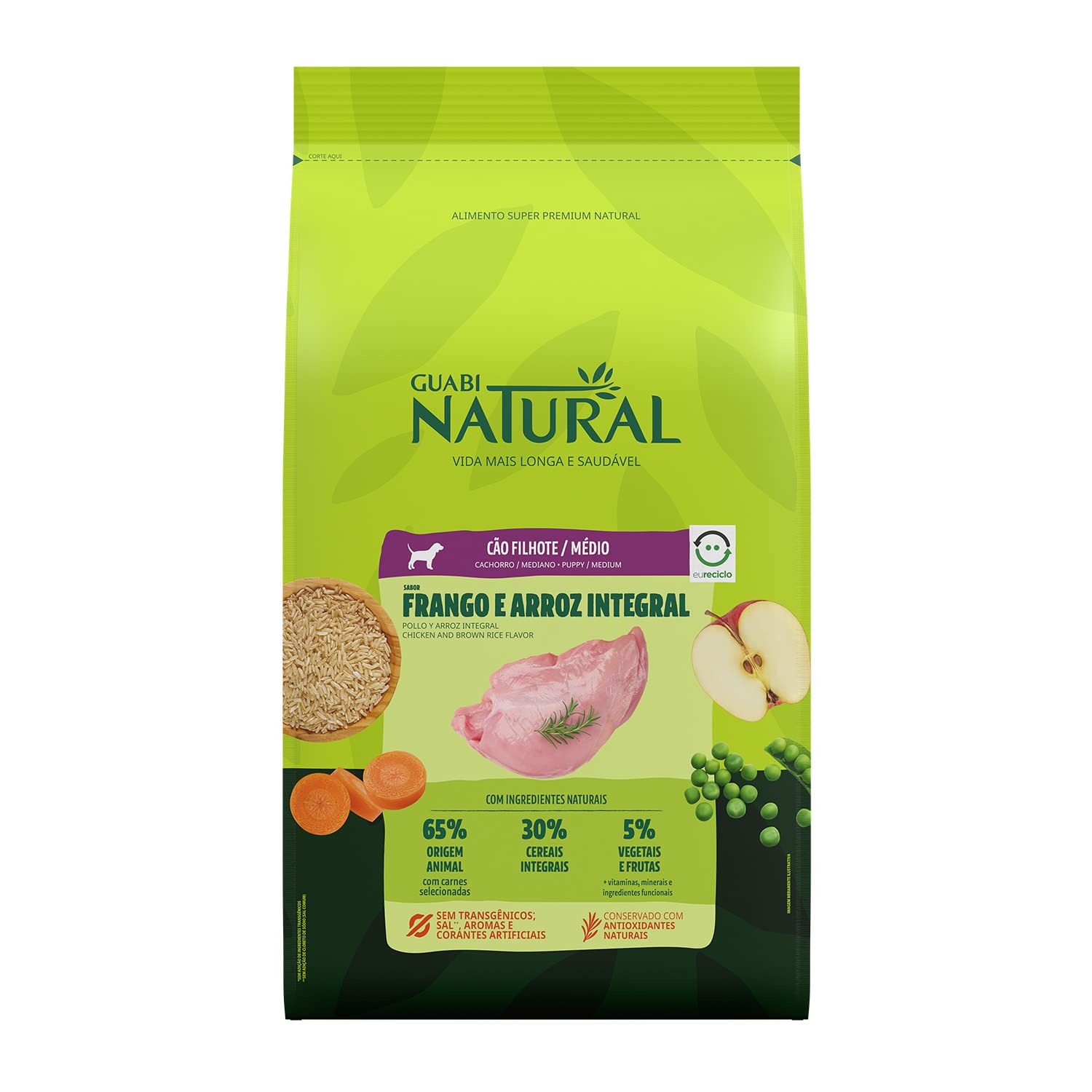 Ração Guabi Natural Cães Filhotes Médios Frango e Arroz Integral 20 kg