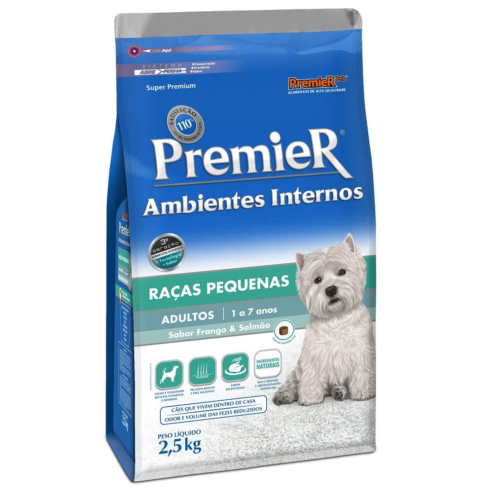 Ração Premier Ambientes Internos para Cães Adultos Sabor Frango e Salmão, 2,5kg