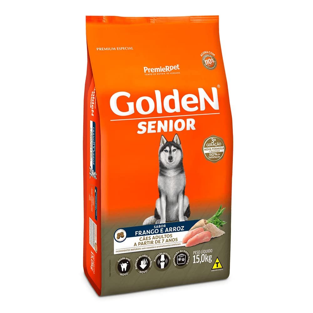 Ração Golden Fórmula Senior para Cães Adultos Sabor Frango e Arroz, 15kg