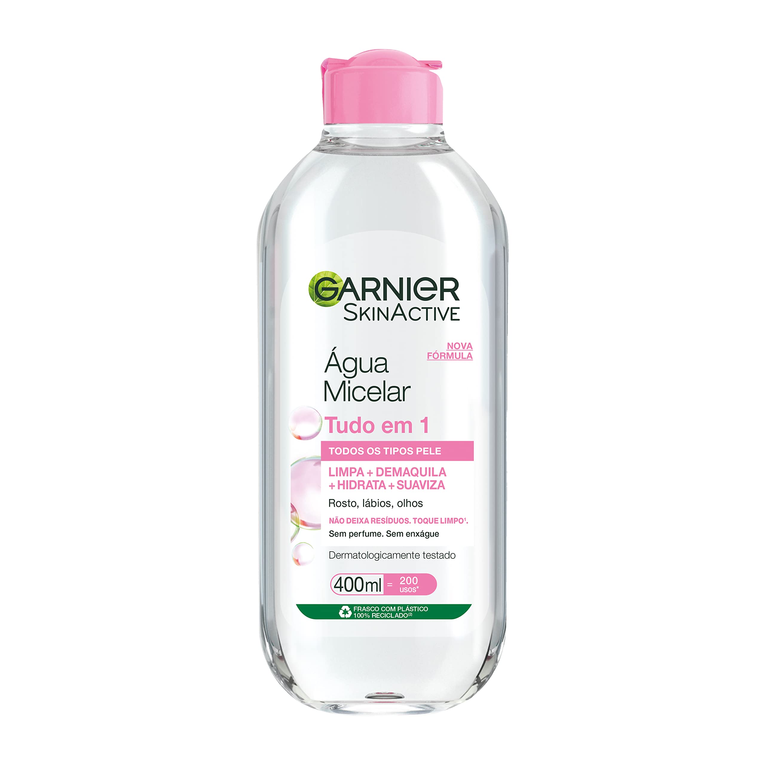 Garnier SkinActive Água Micelar de Limpeza Tudo em 1, Solução Demaquilante que Limpa, Tonifica e Remove Oleosidade, Fórmula Suave Sem Álcool para Todos os Tipos de Pele, 400ml