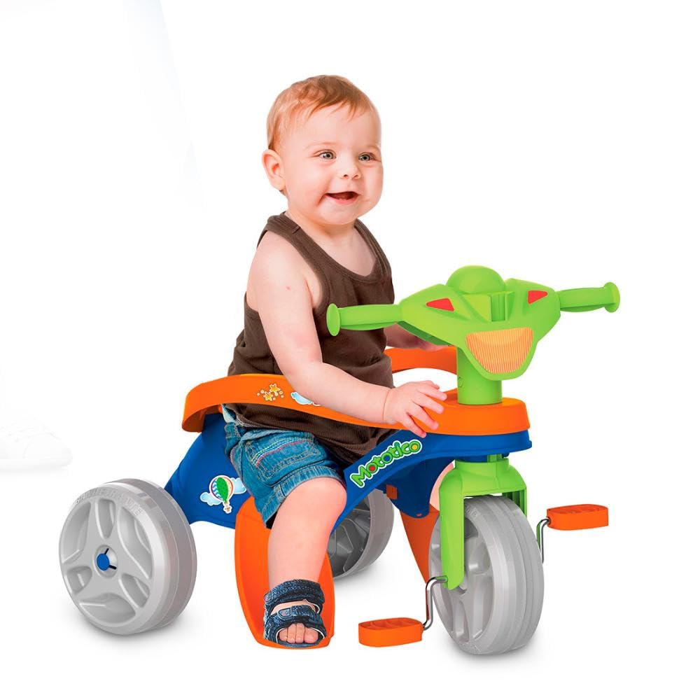 Bandeirante Mototico Passeio & Pedal Triciclo, Azul/Laranja/Verde, 76 x 50.5 x 91 cm
