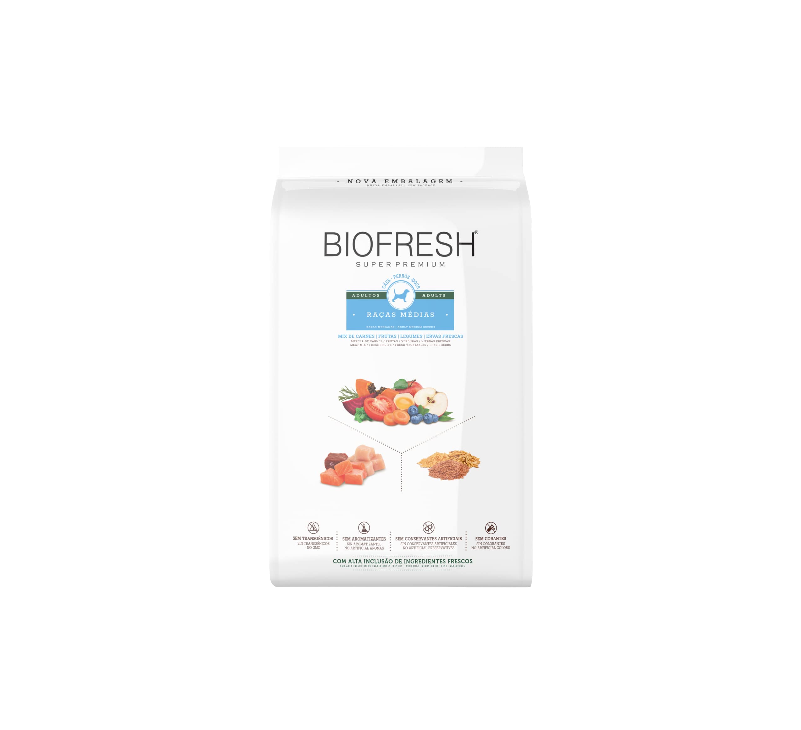 HERCOSUL Ração Seca Biofresh Mix De Carne Frutas Legumes E Ervas Frescas Cães Adultos De Raças Médias 10 1Kg