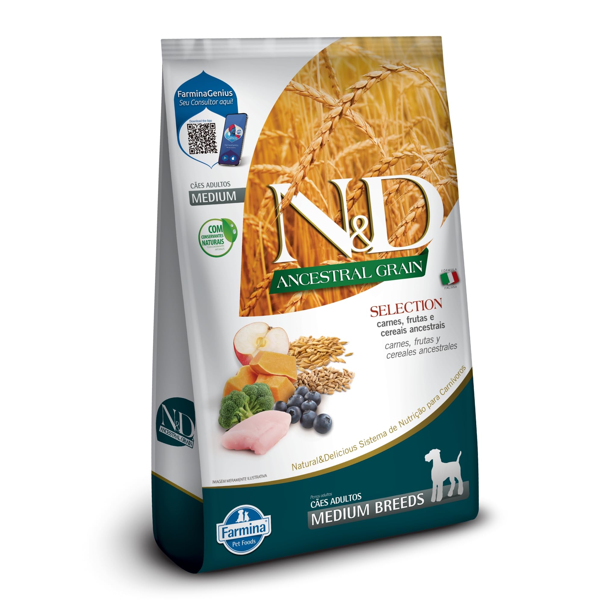 N&D Ancestral Grain Selection Ração para Cães Adultos Raças Médias 15 kg