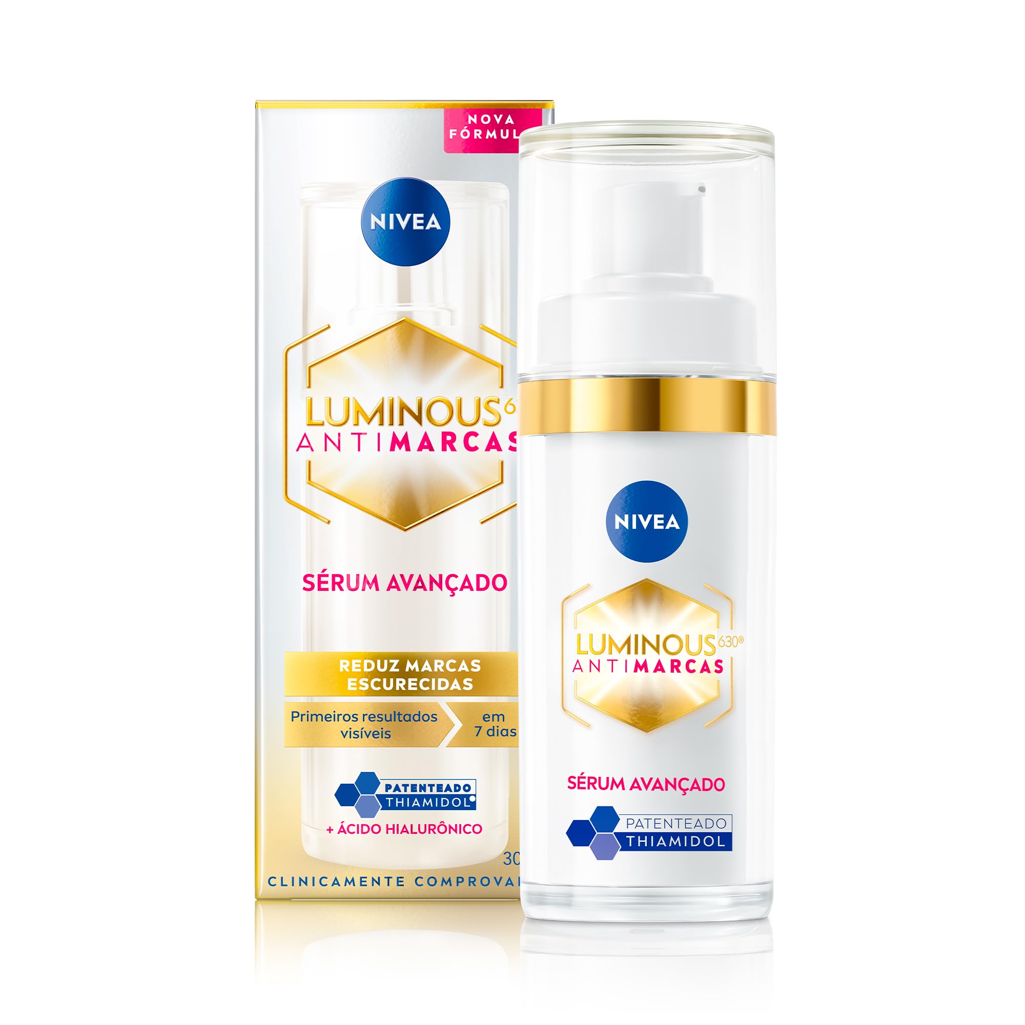 NIVEA Luminous 630 Sérum Avançado Antimarcas Escurecidas 30ml, Reduz Marcas Escurecidas, Uniformiza o Tom, Ácido Hialurônico, Radiância Intensa