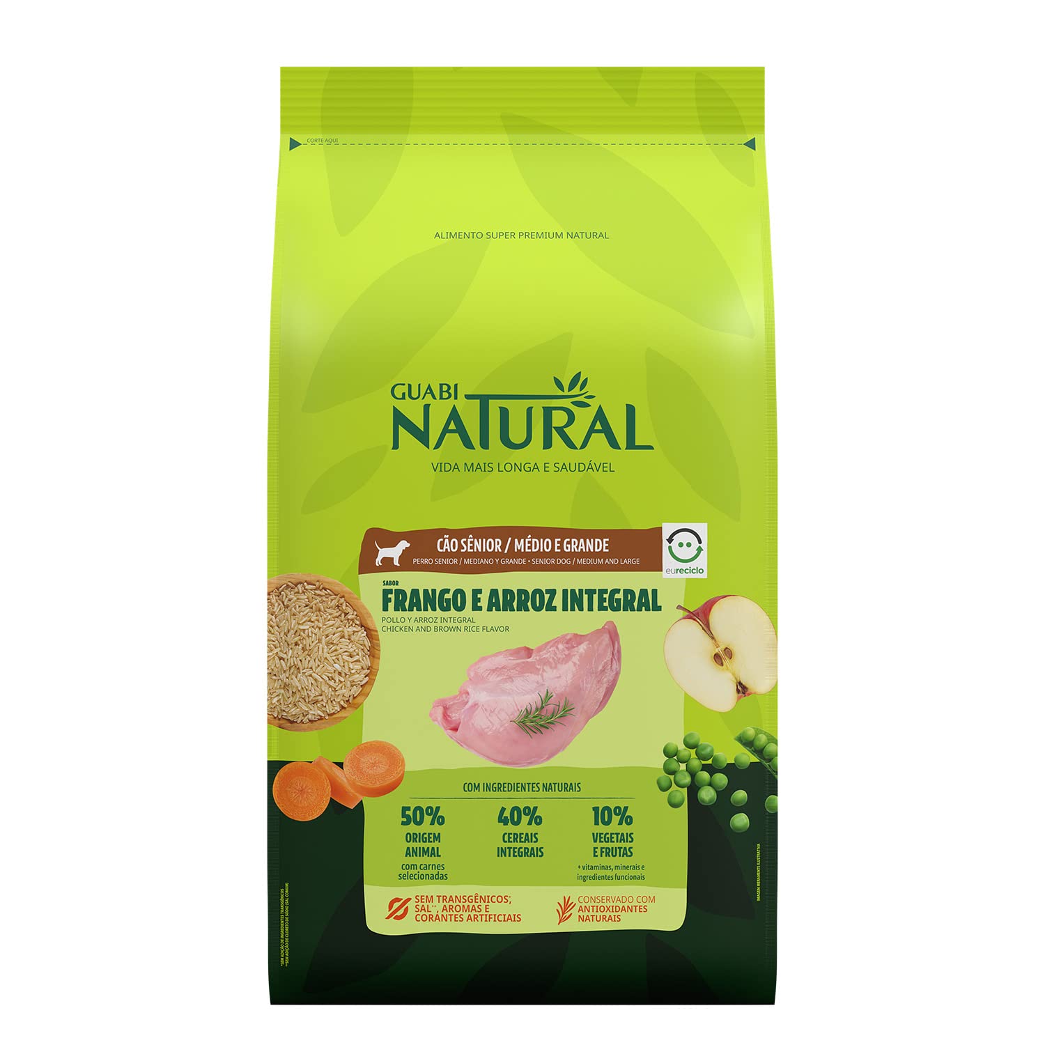 Guabi Natural, Ração Cães Sênior Porte Médio E Grande, Frango E Arroz Integral, 12Kg