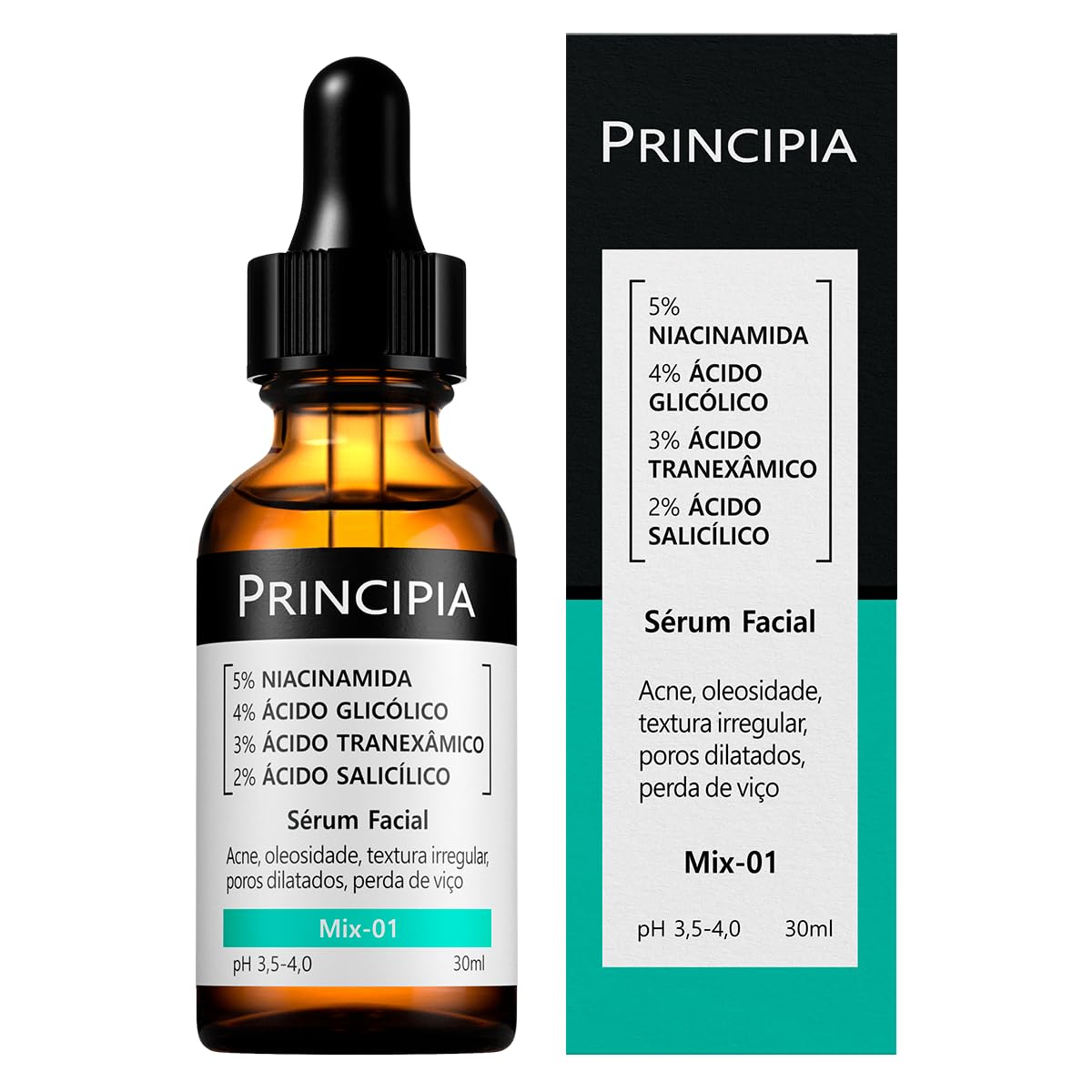 Sérum 5% Niacinamida + 4% Glicólico + 3% Tranexâmico + 2% Salicílico Mix-01 - Anti-acne com 30ml