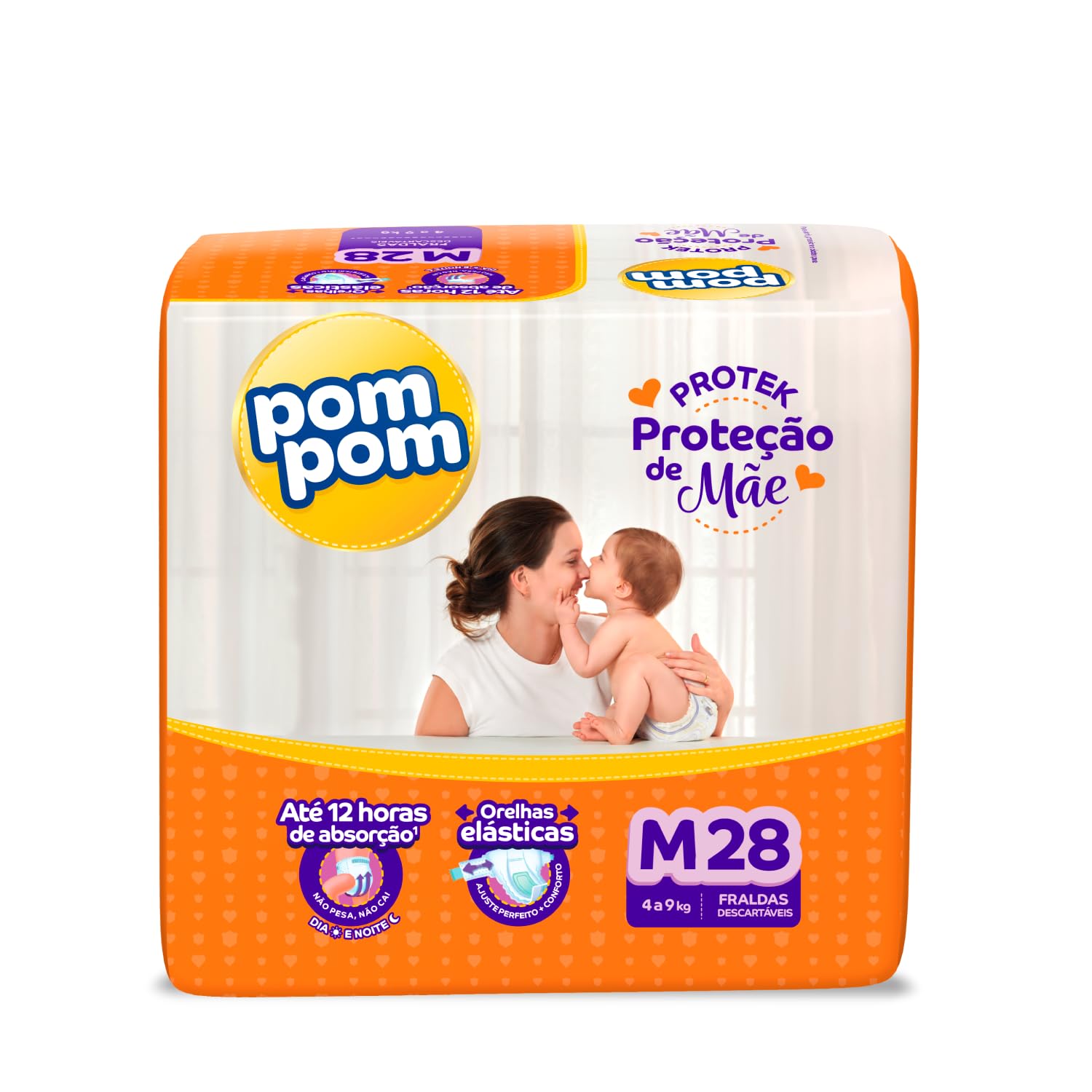 Fralda Pom Pom Protek Proteção de Mãe Jumbo M 28 Unidades