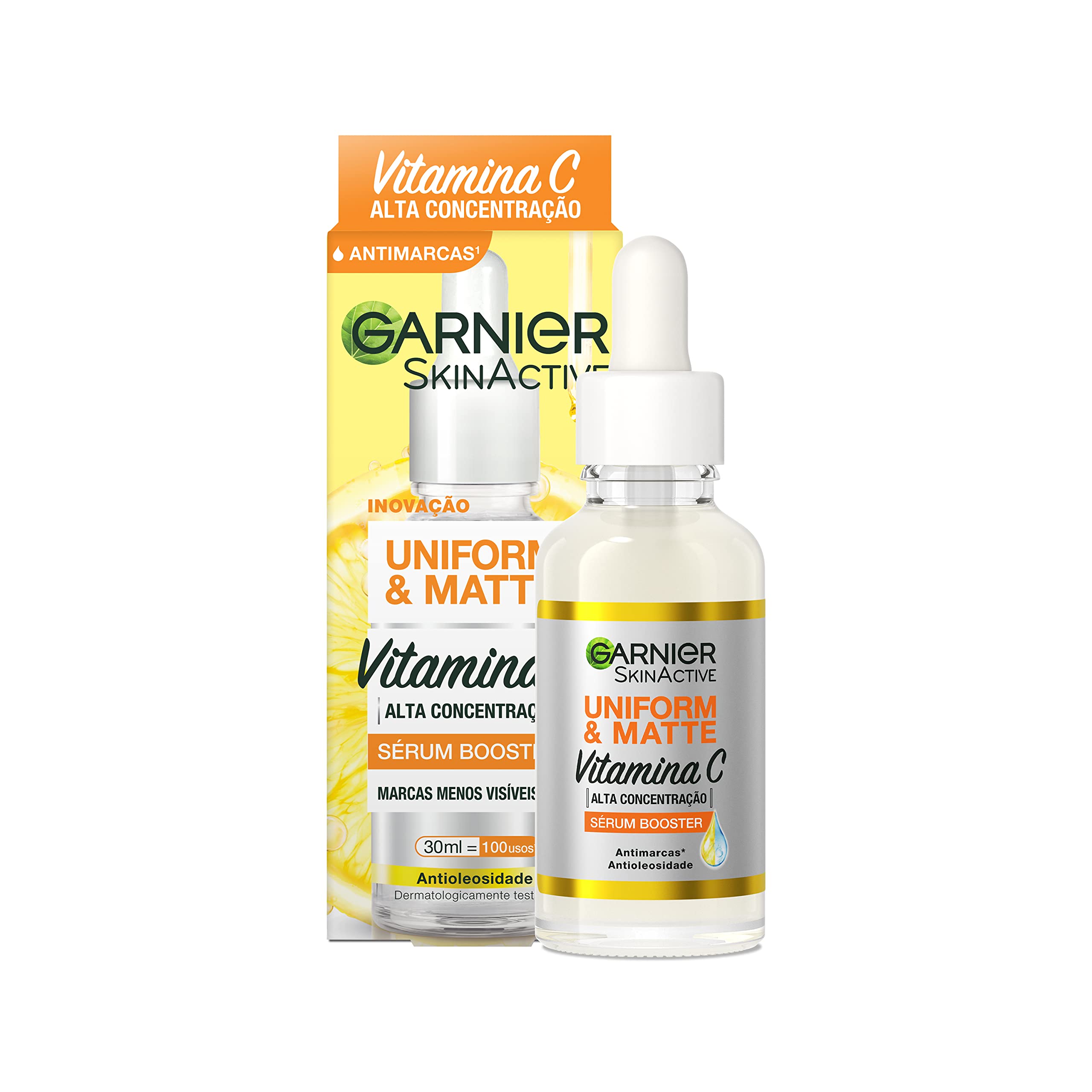 Garnier Uniform & Matte Sérum Facial Antimarcas Vitamina C, Niacinamida e Ácido Salicílico 30ml