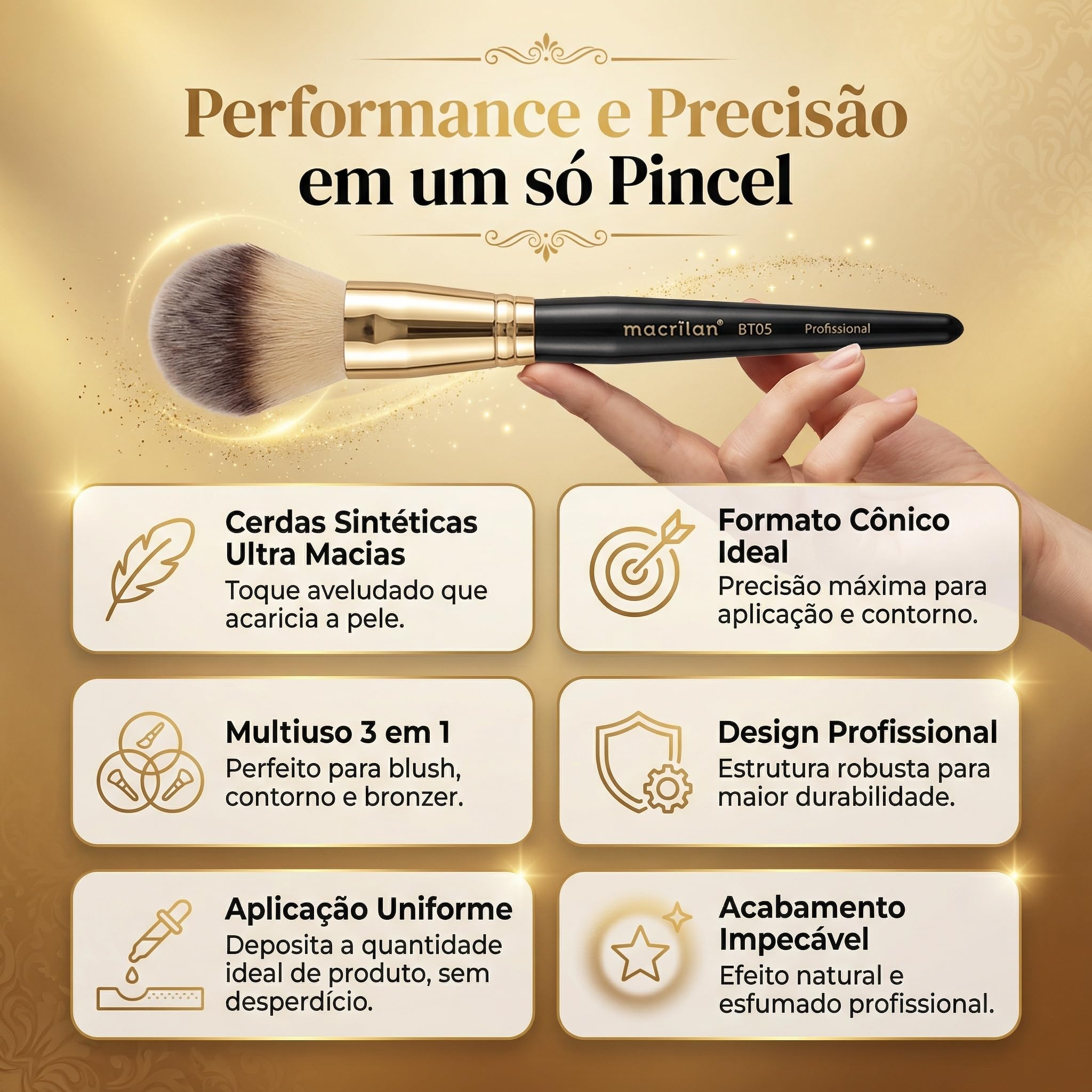 Macrilan Pincel Bt05 Profissional Para Blush – Linha Beauty Tools