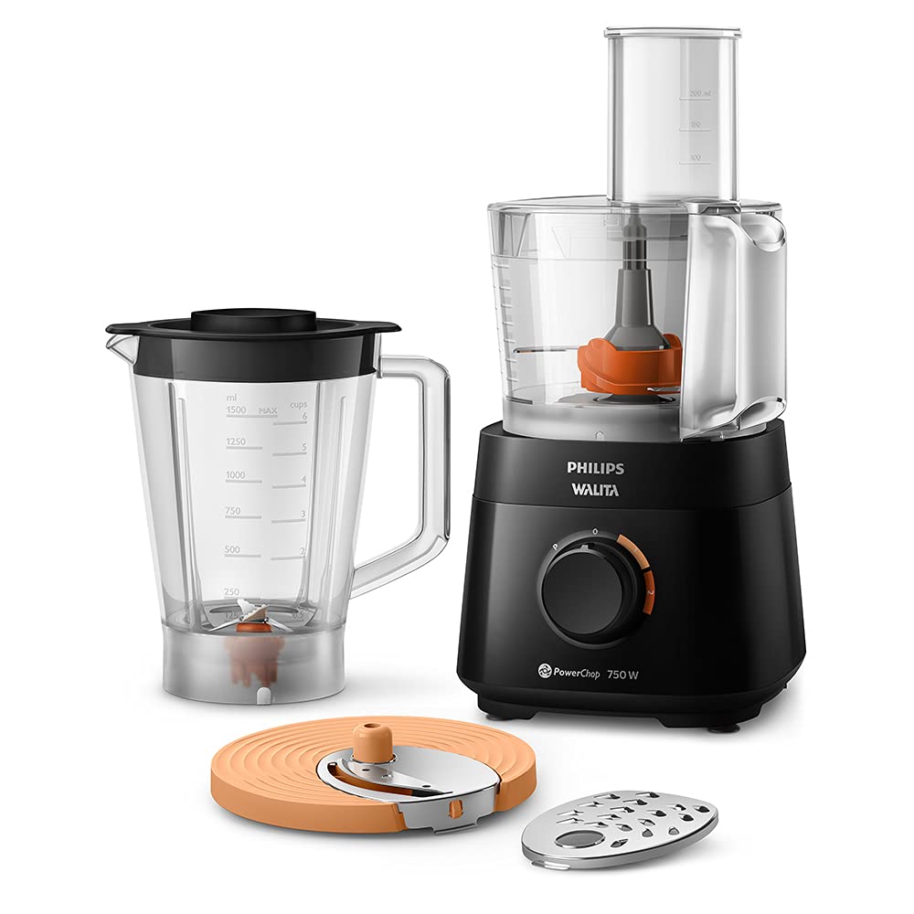 Philips Walita Preto Multiprocessador PowerChop 750, 2 velocidades, 4 acessórios, RI7301/91, 110V