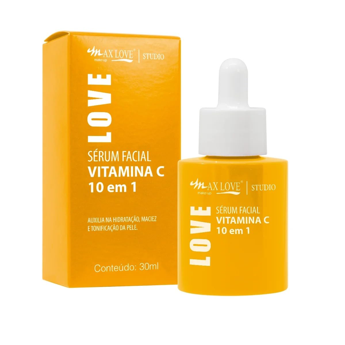Max Love Sérum Facial Vitamina C, 10 em 1, Pele Hidratada, Macia e Iluminada, 30ml