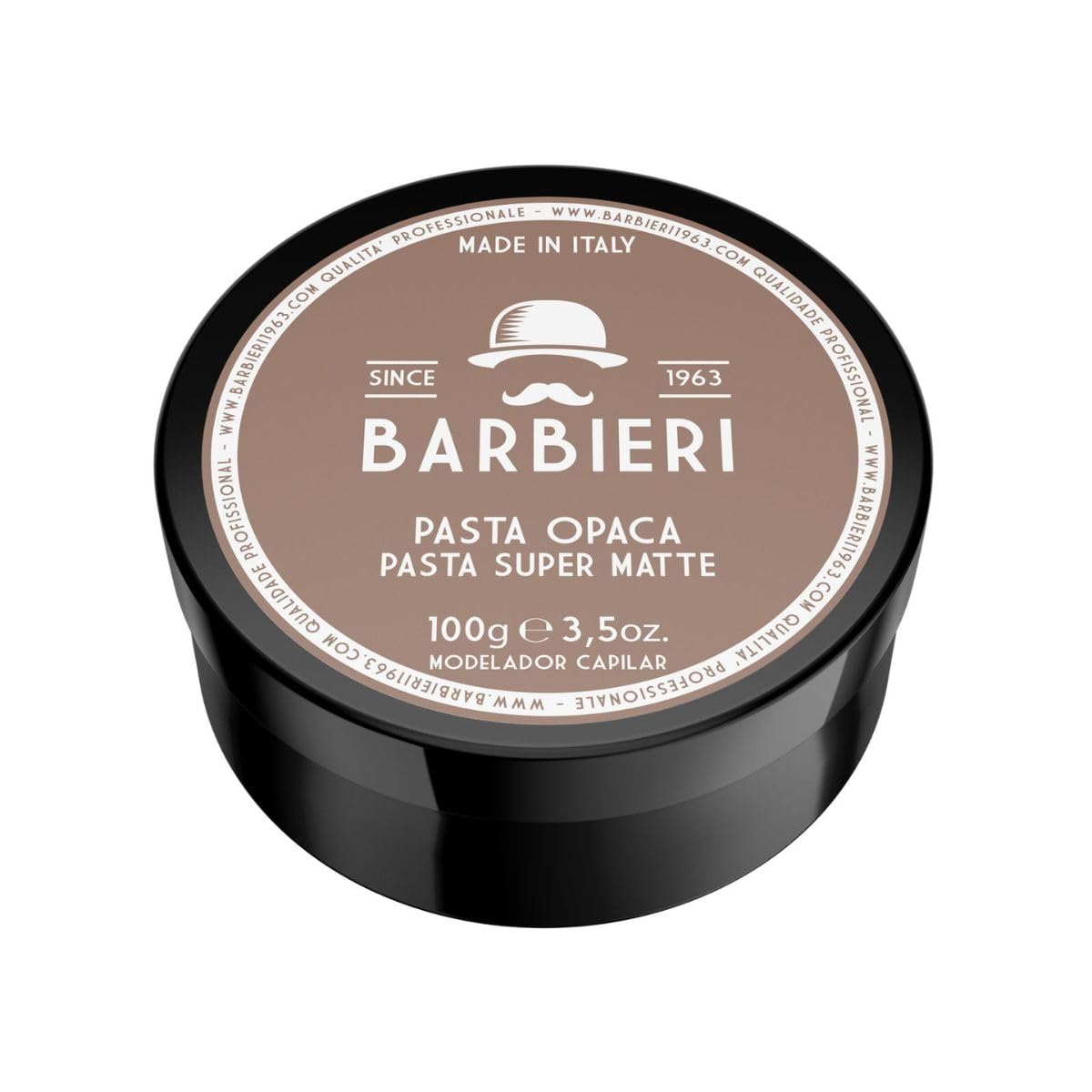 BARBIERI Desde 1963 - Pomada Italiana Super Matte 100g – Efeito Fosco Natural e Fixação Média para Penteados Masculinos