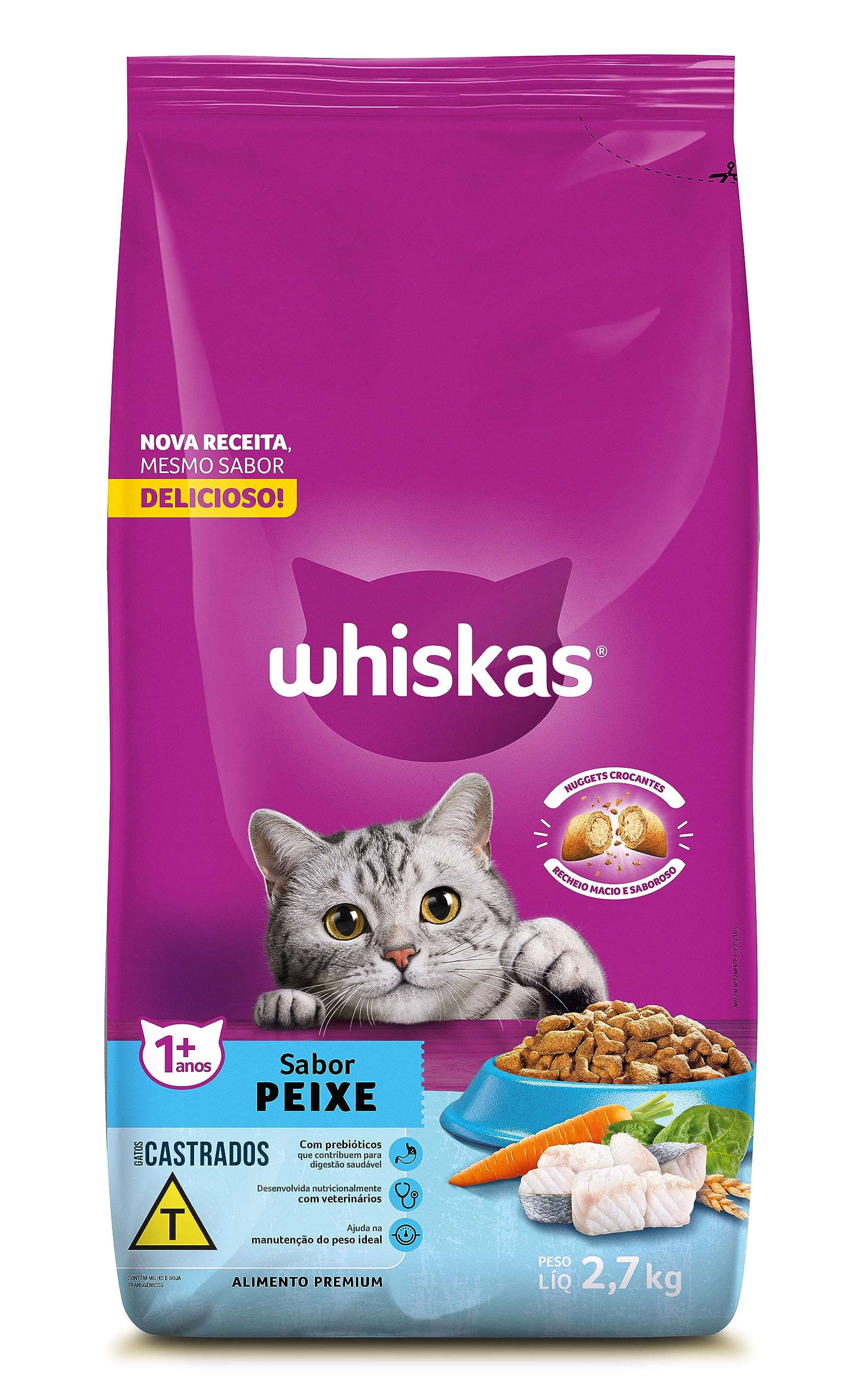 WHISKAS Ração Peixe Gatos Adultos Castrados 2,7 kg