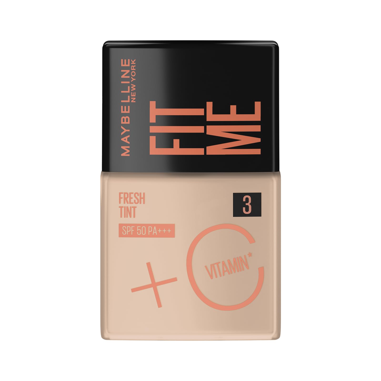 Maybelline NY Fit Me Fresh Tint Base Líquida, Proporciona Efeito Glow Natural, Controla a Oleosidade e Uniformiza a Pele com Vitamina C e FPS 50, Cor 03, 30ml