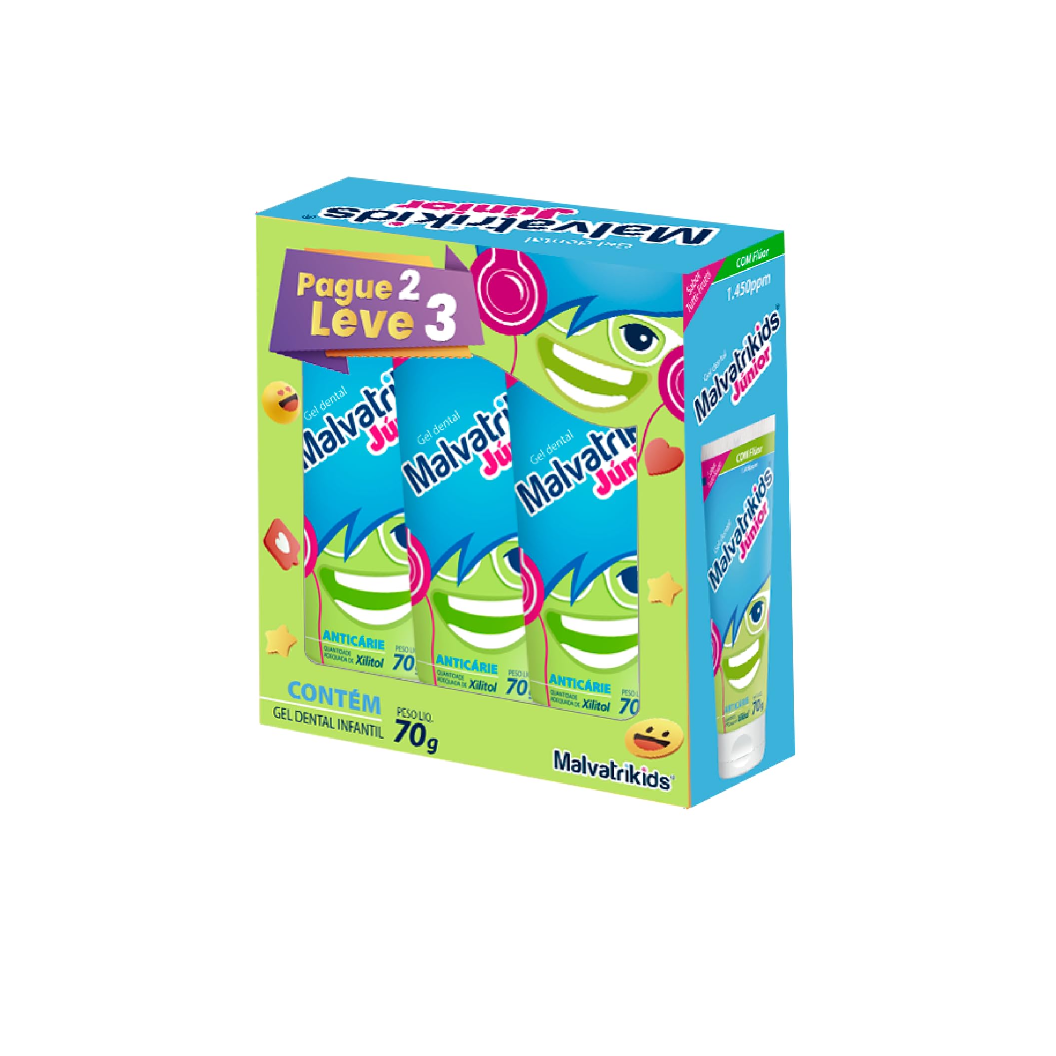 Kit Gel Dental Infantil Malvatrikids Júnior Anticárie com 3 Unidades