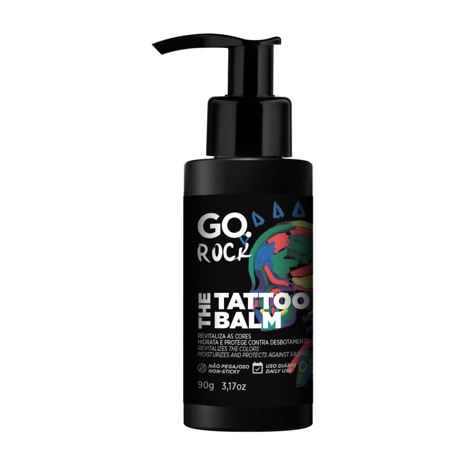 Balm de tatuagem GO Rock, tattoo balm, revitaliza, protege as cores e hidrata a pele, com 3 óleos, vitamina E e D'pantenol, vegano, GO Man
