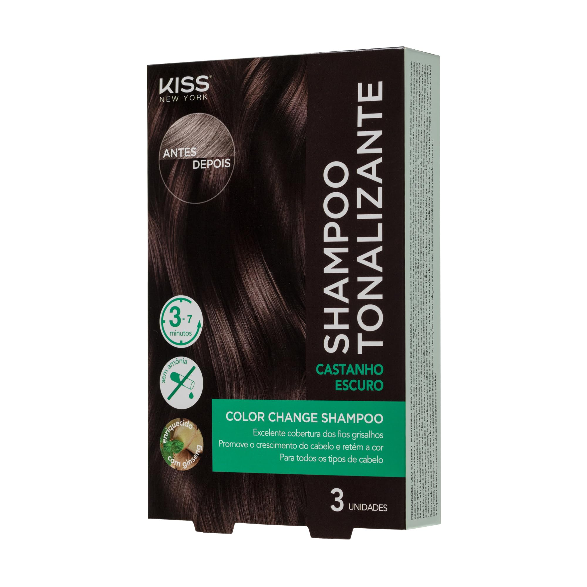KISS NEW YORK Color Change Shampoo - Shampoo Tonalizante Castanho Escuro