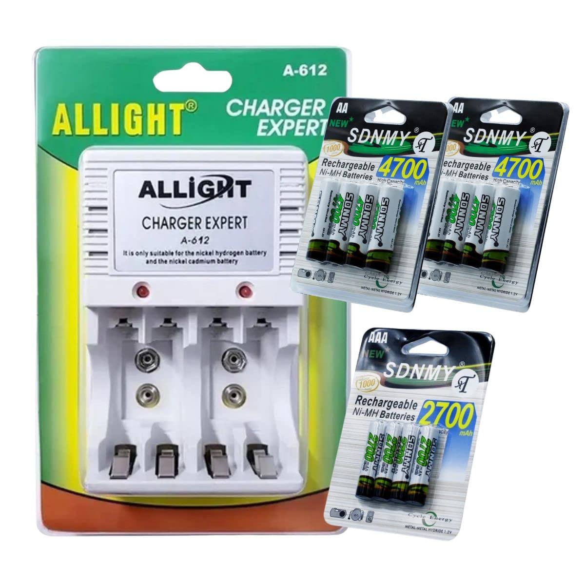 Carregador de Pilhas + 8 Pilhas AAA 2700mAh + 4 Pilhas AA 4700mAh