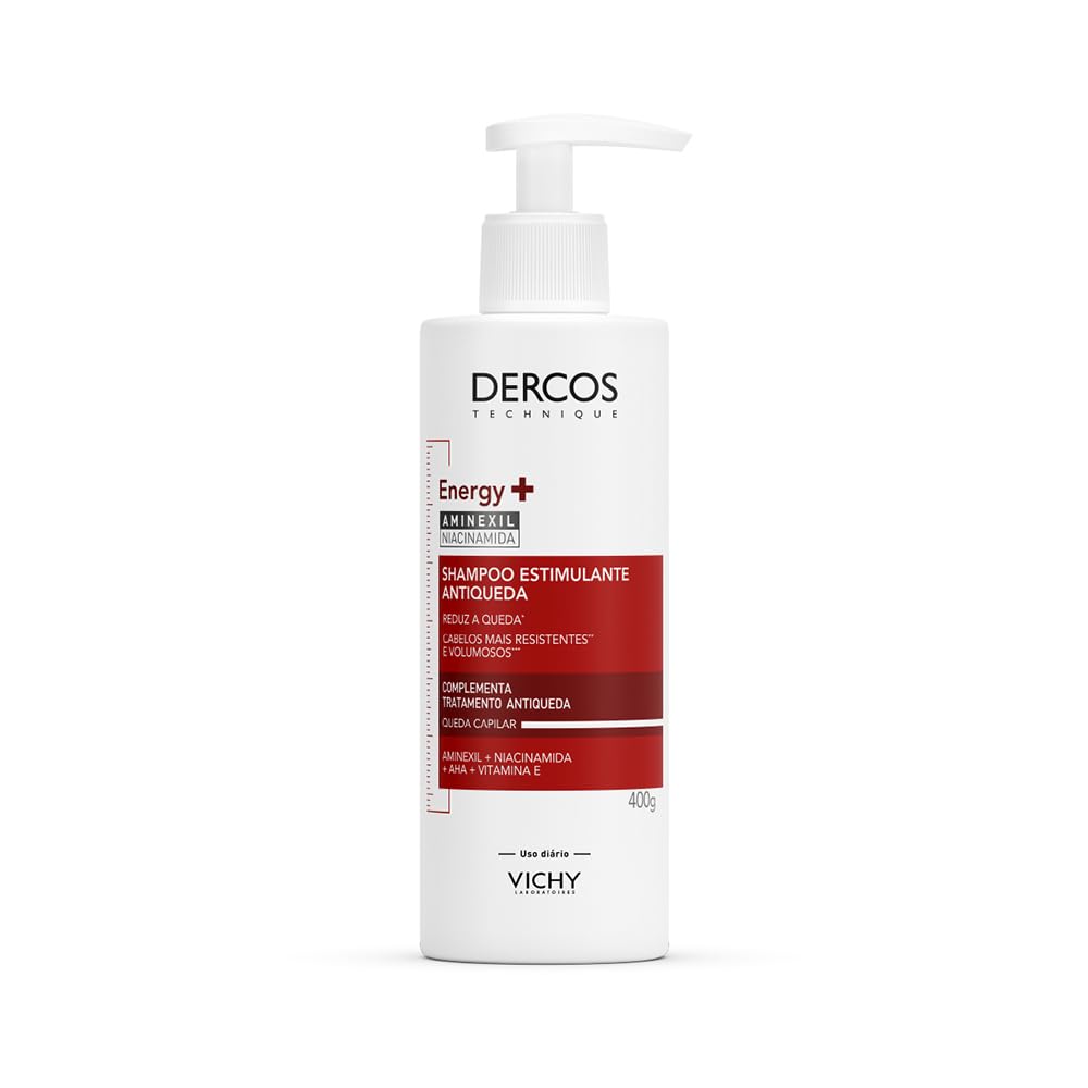 Vichy Dercos Energy+ Shampoo Antiqueda Estimulante com Aminexil 1.5%, Niacinamida e Vitamina E, +47% Fios Fortalecidos e +19% de Densidade Capilar, 400g
