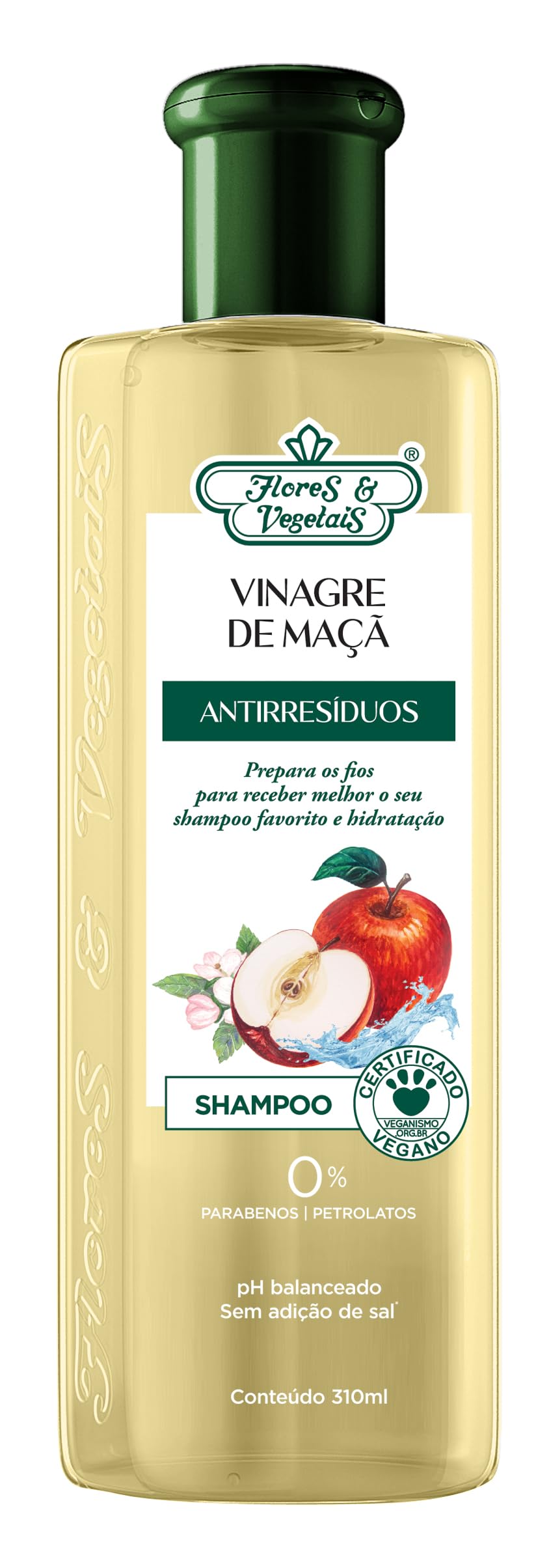 Flores & Vegetais Shampoo Vinagre De Maçã Antirresíduos 310Ml