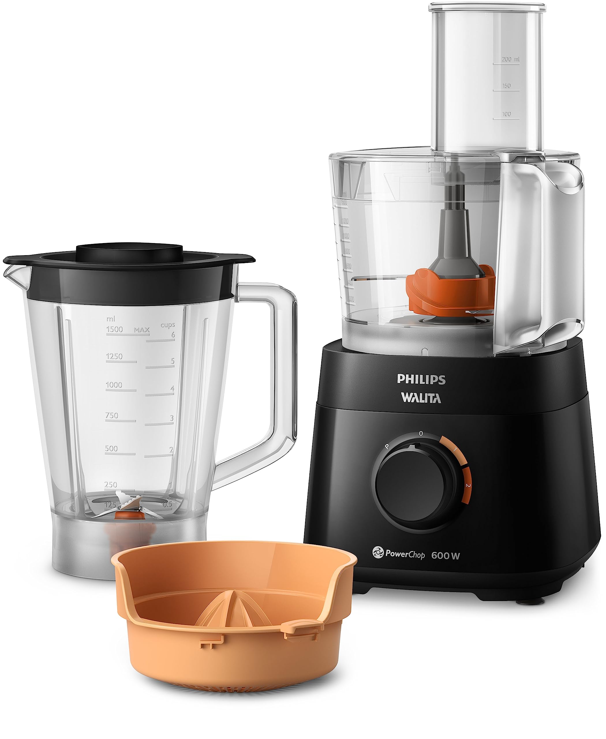 Multiprocessador PowerChop 600 Plus, Philips Walita, 4 acessórios, Preto