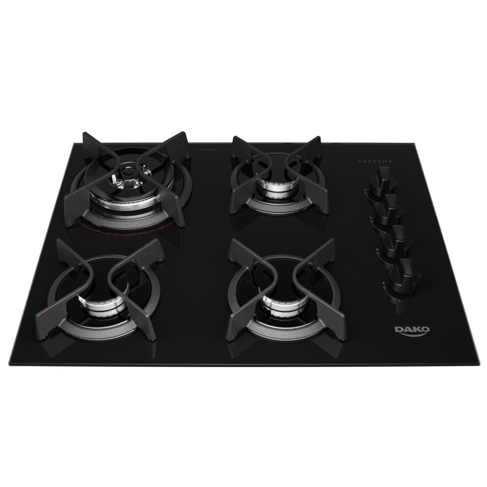 Cooktop 4 Bocas a Gás Dako Supreme com Queimador Tripla Chama e Mesa de Vidro Temperado Preto Bivolt