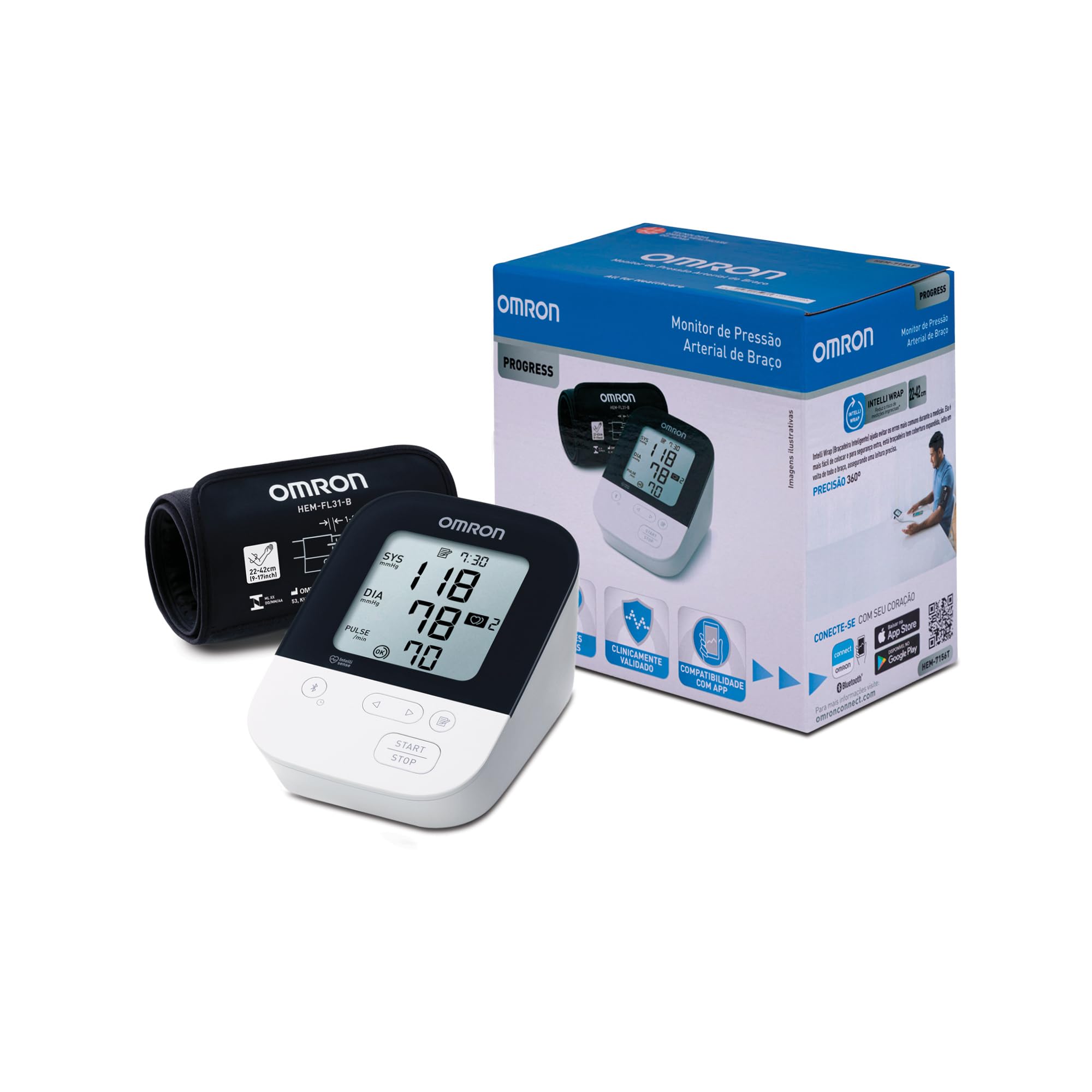 Monitor de Pressão Arterial de Braço OMRON Progress HEM-7156T