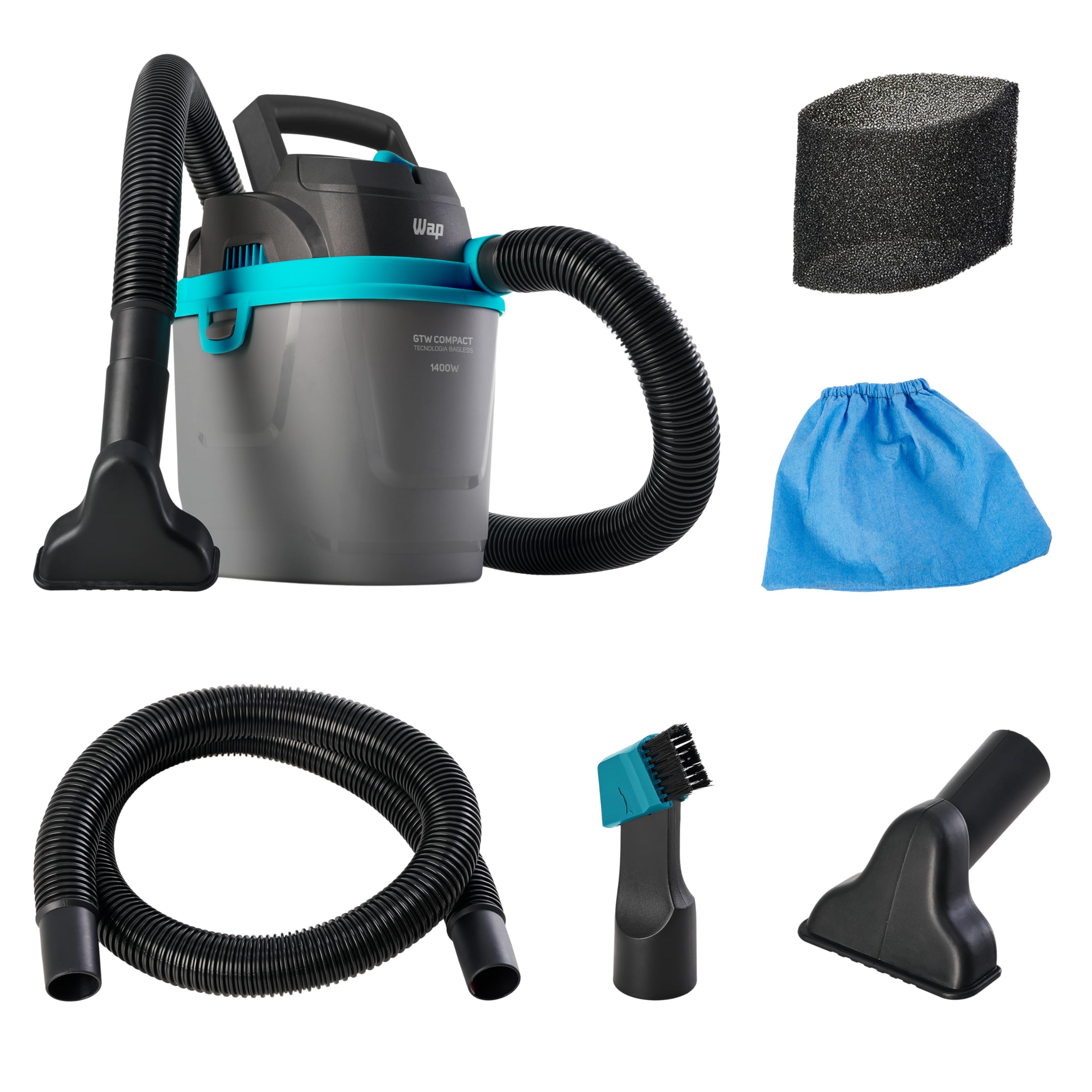WAP Aspirador de Pó e Água Barril GTW COMPACT, Compacto, 5,5 Litros, com Filtro Lavável