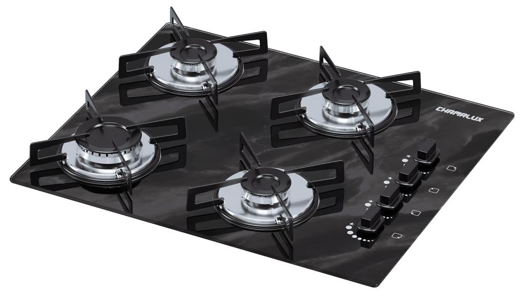 Cooktop 4 Bocas Chamalux Ultra Chama Bivolt Trempe de Chapa Mármore Preto