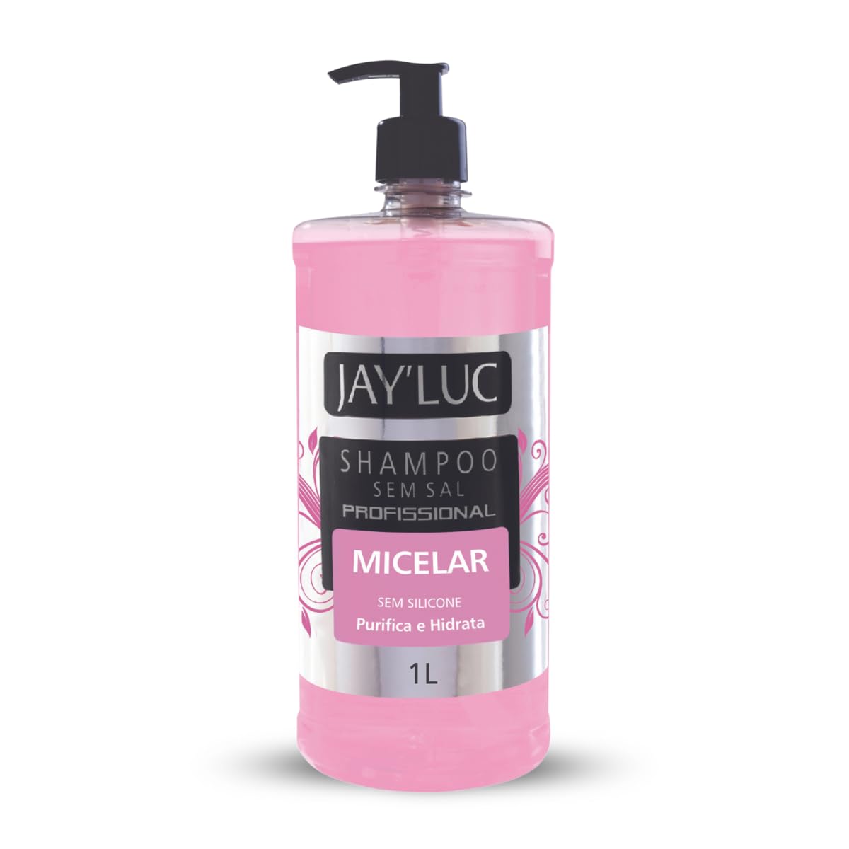 Shampoo Profissional Micelar Sem Sal Jay Luc 1L, Xampu Purificante Micelar Sem Silicone, Rosa, Indicado Para Todos Os Tipos De Cabelos, Limpeza Suave E Eficiente