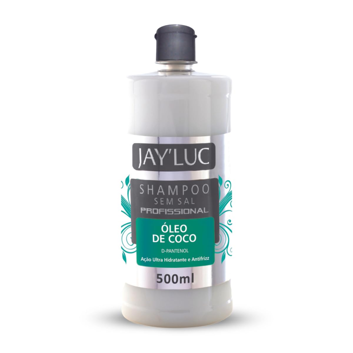 Shampoo Profissional Óleo De Coco Sem Sal Jay Luc 500Ml, Xampu Ultra Hidratante Com Óleo De Coco E D-Pantenol, Branco, Combate O Frizz E Nutre Intensamente