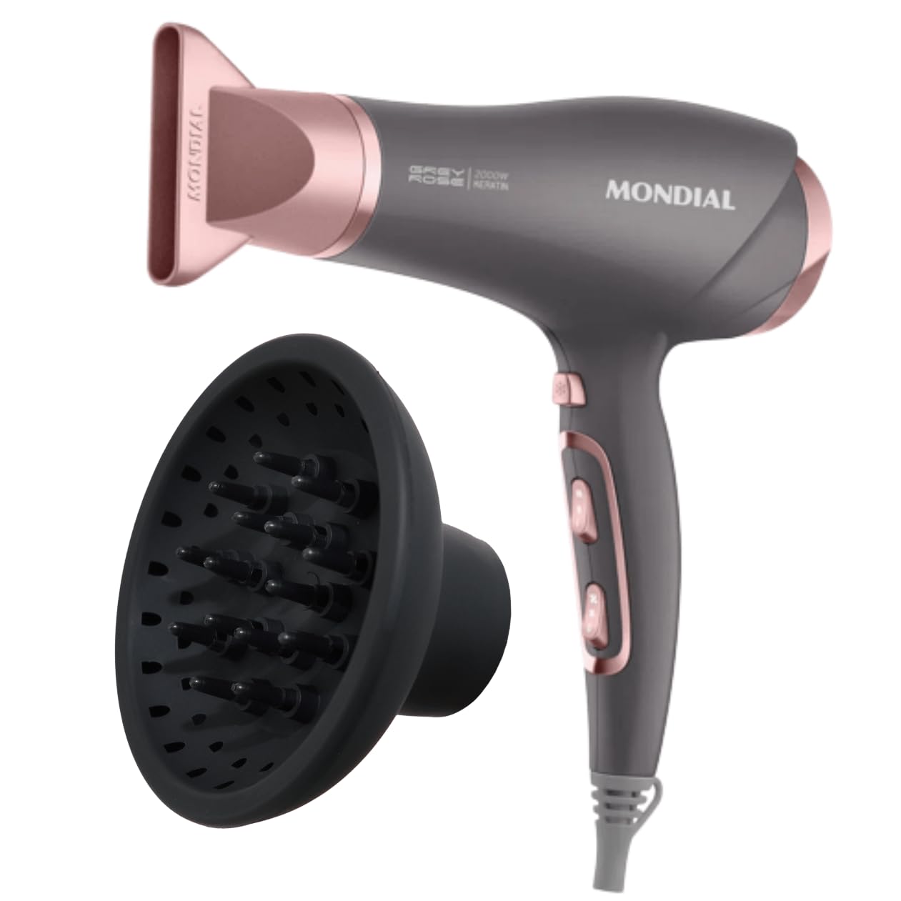 Secador de Cabelo com Difusor Cachos Mondial Grey Rose Keratin SCN-11 2000W - 127v