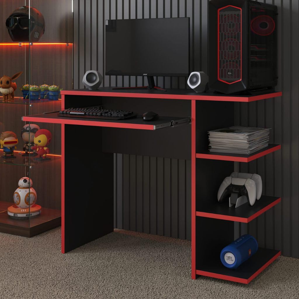 Mesa Escrivaninha para Computador Escritório PC Gamer (Preto/Vermelho)